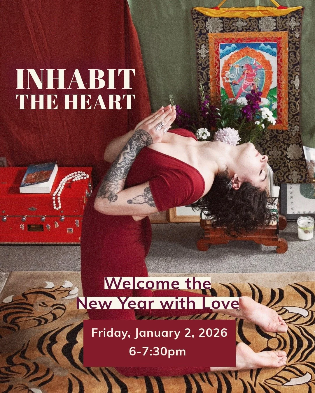 Welcome the new year with love ❣️ Take a journey into the inner sanctuary of the heart&ndash;the dwelling place of the divine&ndash;in this new year yoga practice on January 2nd at 6pm. 
⠀
Led by Georgina Berbari, you'll move through a nourishing seq