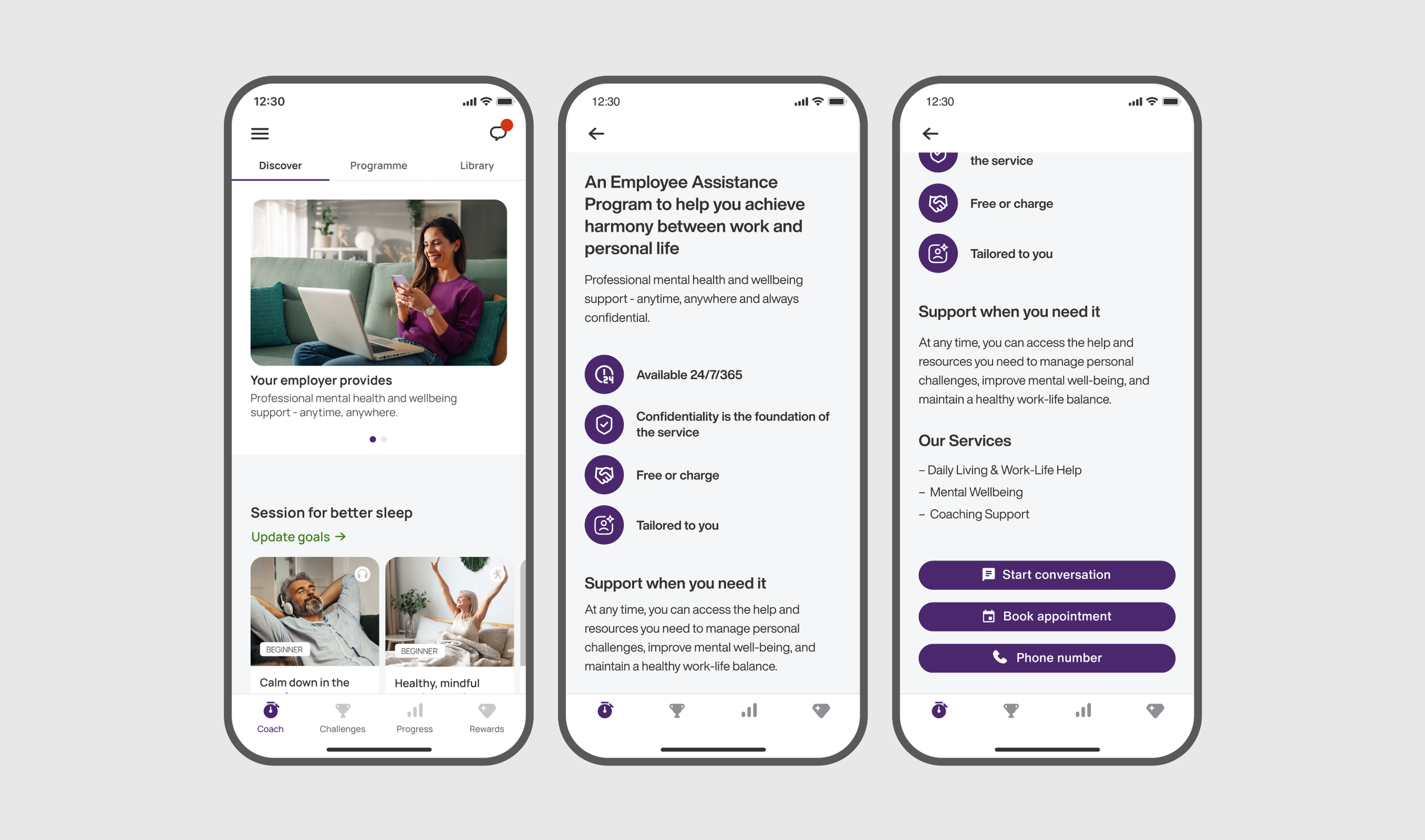 Global WPO/EAP employee support UX: Multichannel access, provider routing, mental health onboarding in white-label health apps