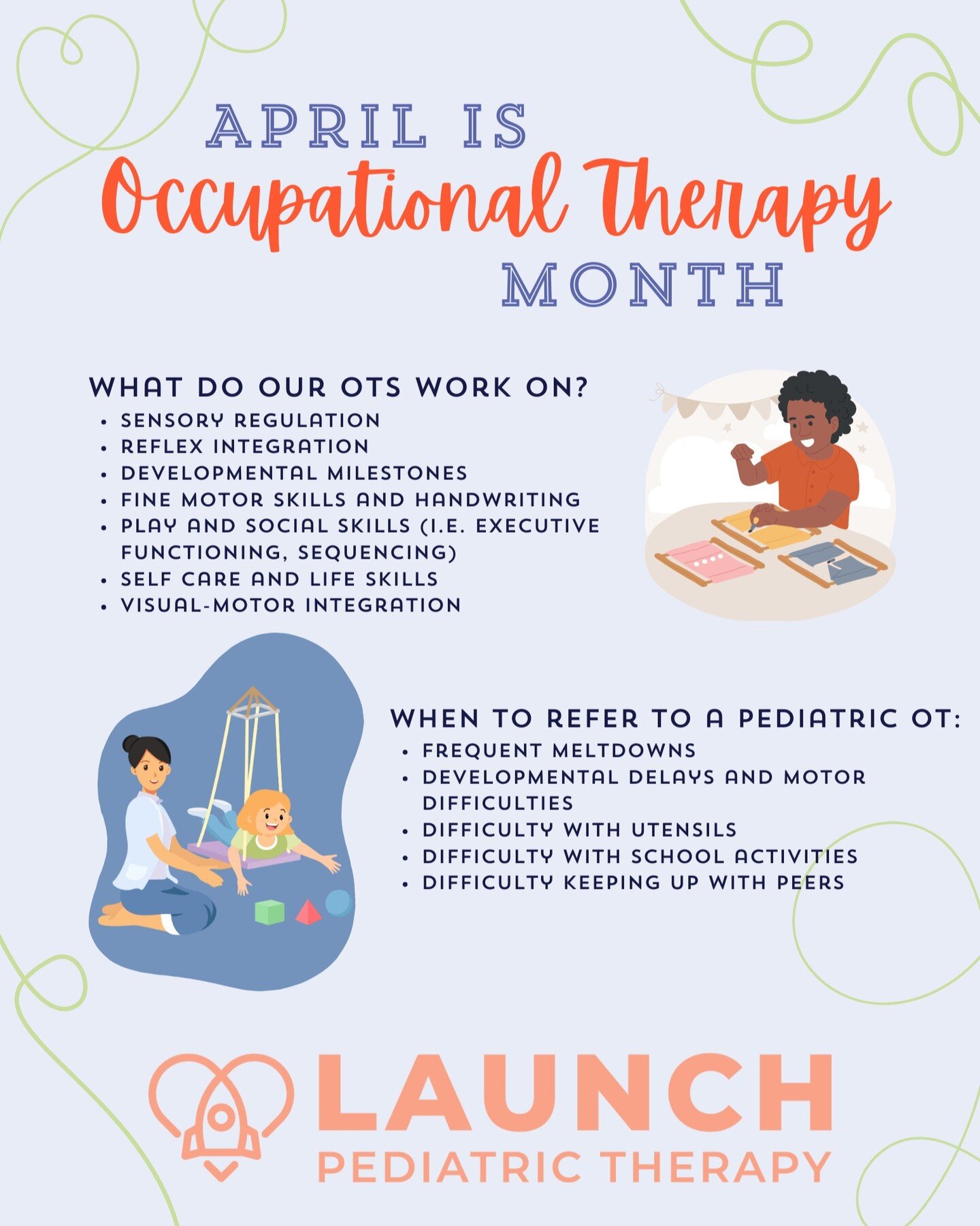 Happy Occupational Therapy month! ✨

Here's a peek into what being an OT is all about and when therapy could be beneficial for your little astronaut.