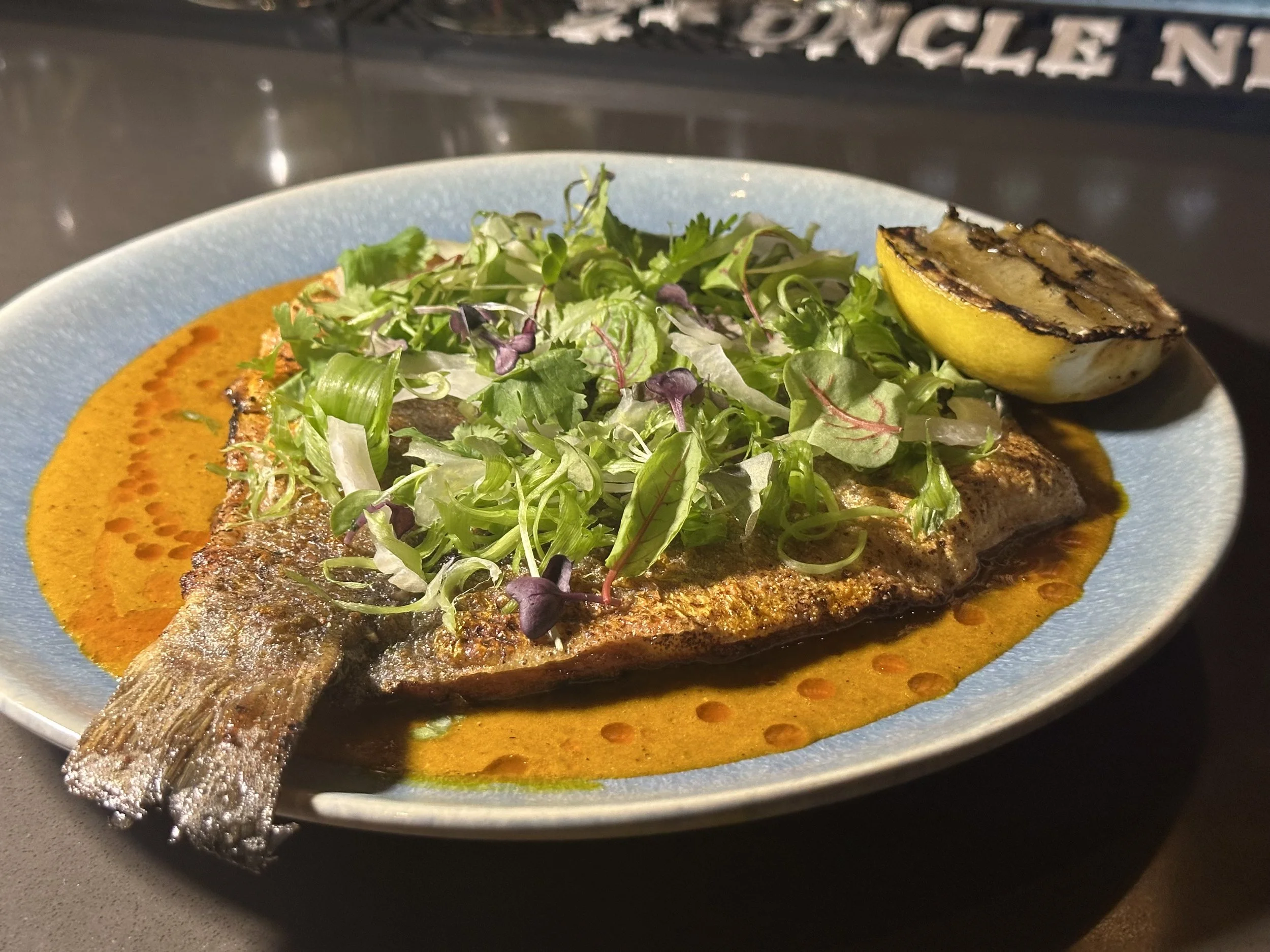 Chef Brandon Rogers, LLC. | Chicago | Butterflied Branzino &  African Pepper Sauce