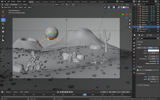 Modelling process of the scene.