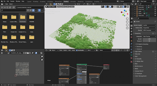 Creating the grass used in the scene.