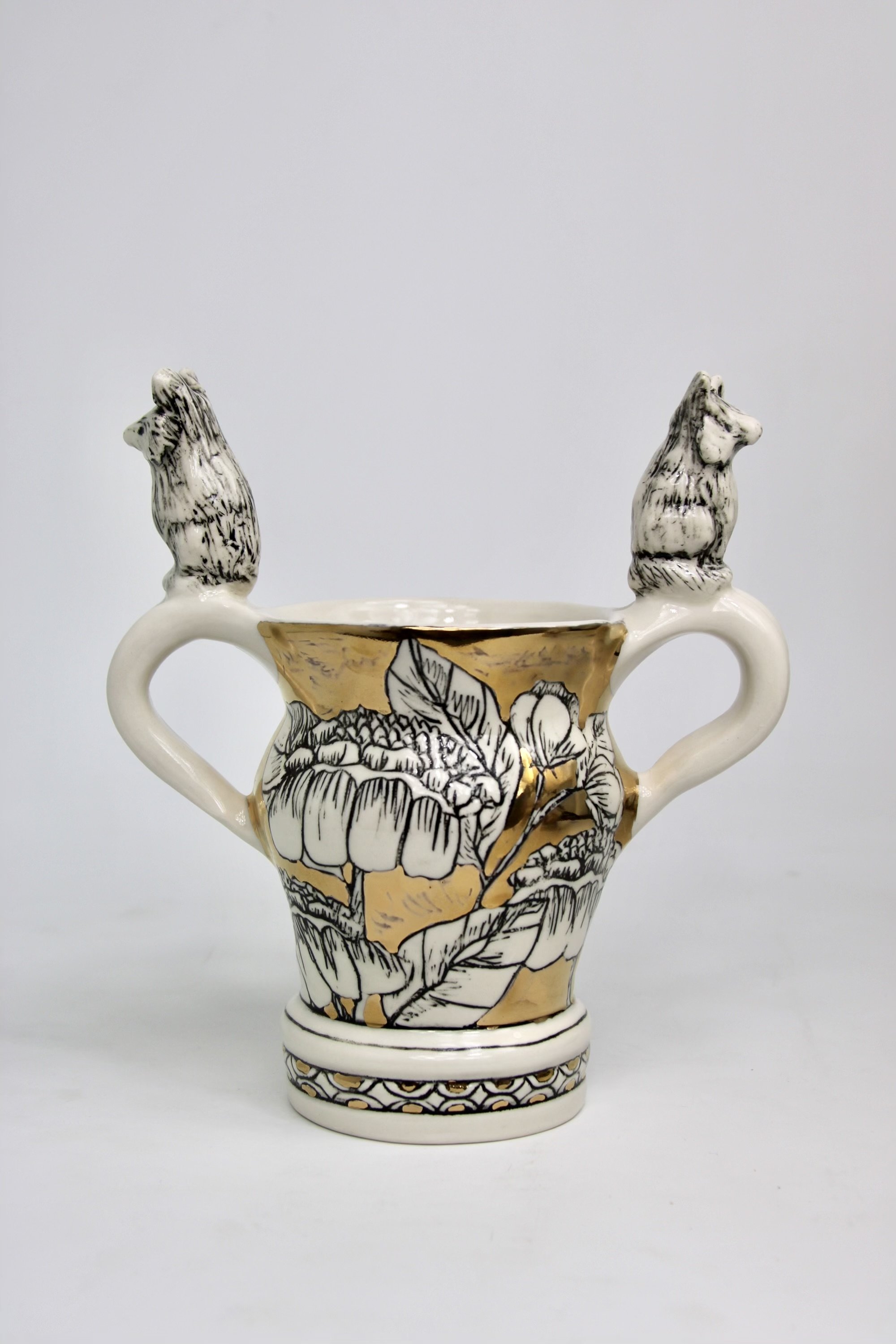 Fox Guardian Vase With Gold
