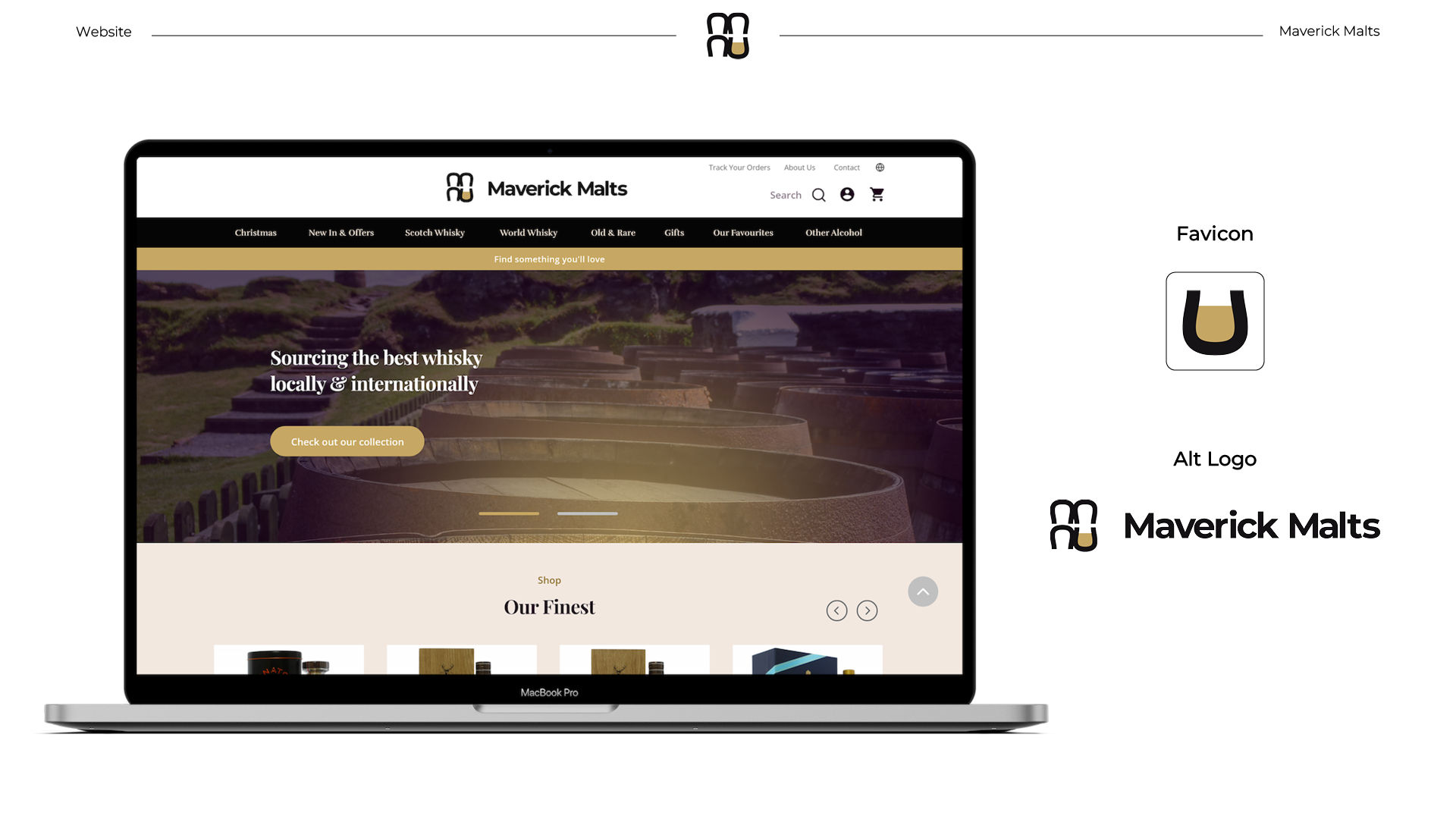 Website design for Maverick Malts, highlighting user interface (UI) and user experience (UX) elements for a seamless, engaging online shopping experience.