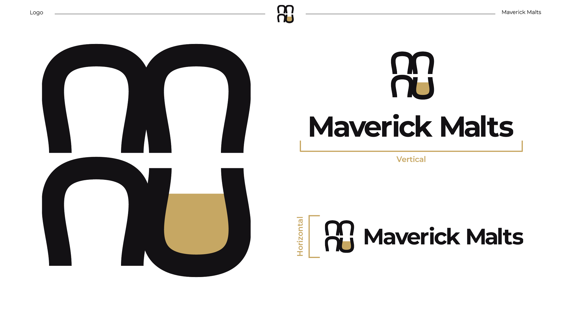 Variations of the Maverick Malts logo, showcasing horizontal, vertical, and simplified options for versatile branding applications.