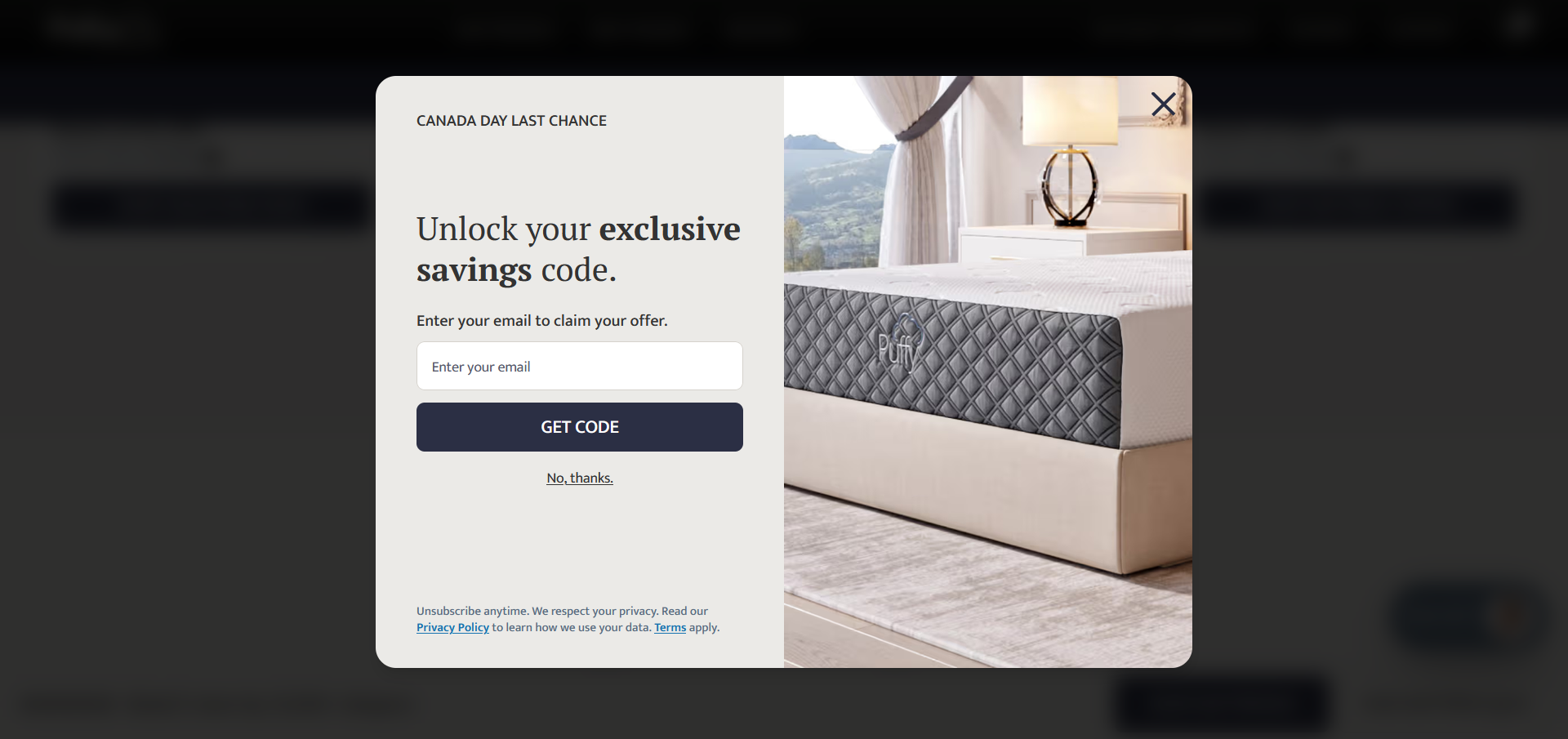 An email sign-up promoting a coupon code