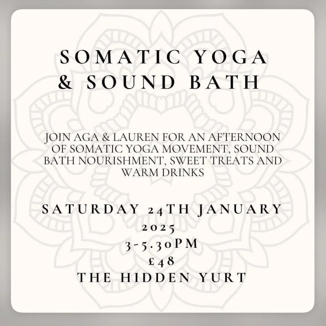 Join @intuitive_soul_uk and I at the beautiful @hidden.yurt next Saturday for an afternoon of somatic yoga and soundbath nourishment&hellip; I will lead a yoga practice, moving gently and with awareness from standing to laying, exploring sensations o