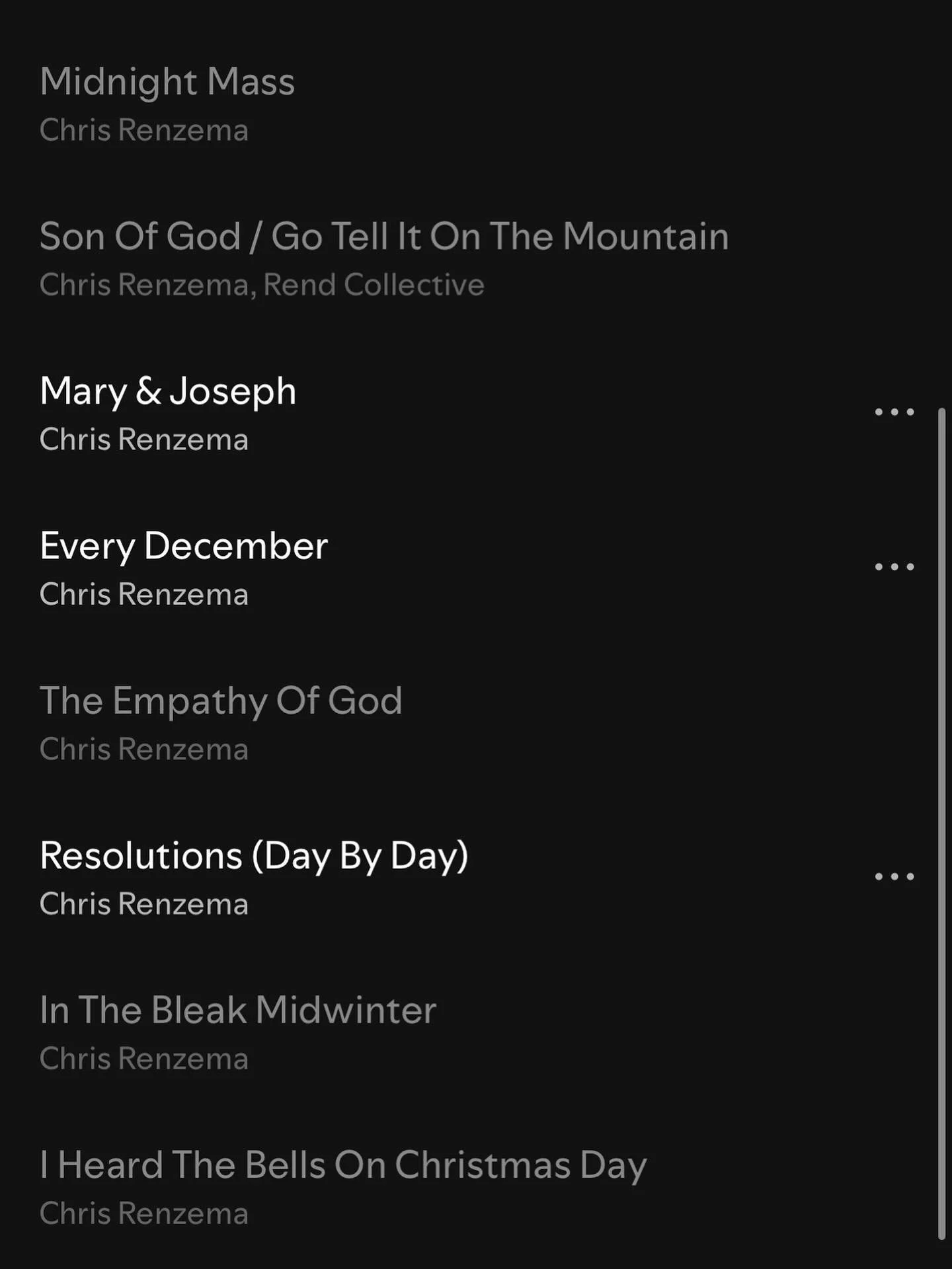 Every December drops tomorrow at 11 pm cst. (Or cdt? Not sure which we&rsquo;re on)

All of these greyed out tracks will be out in the world for you to hear. Lemme know which one intrigues you the most. 🧐