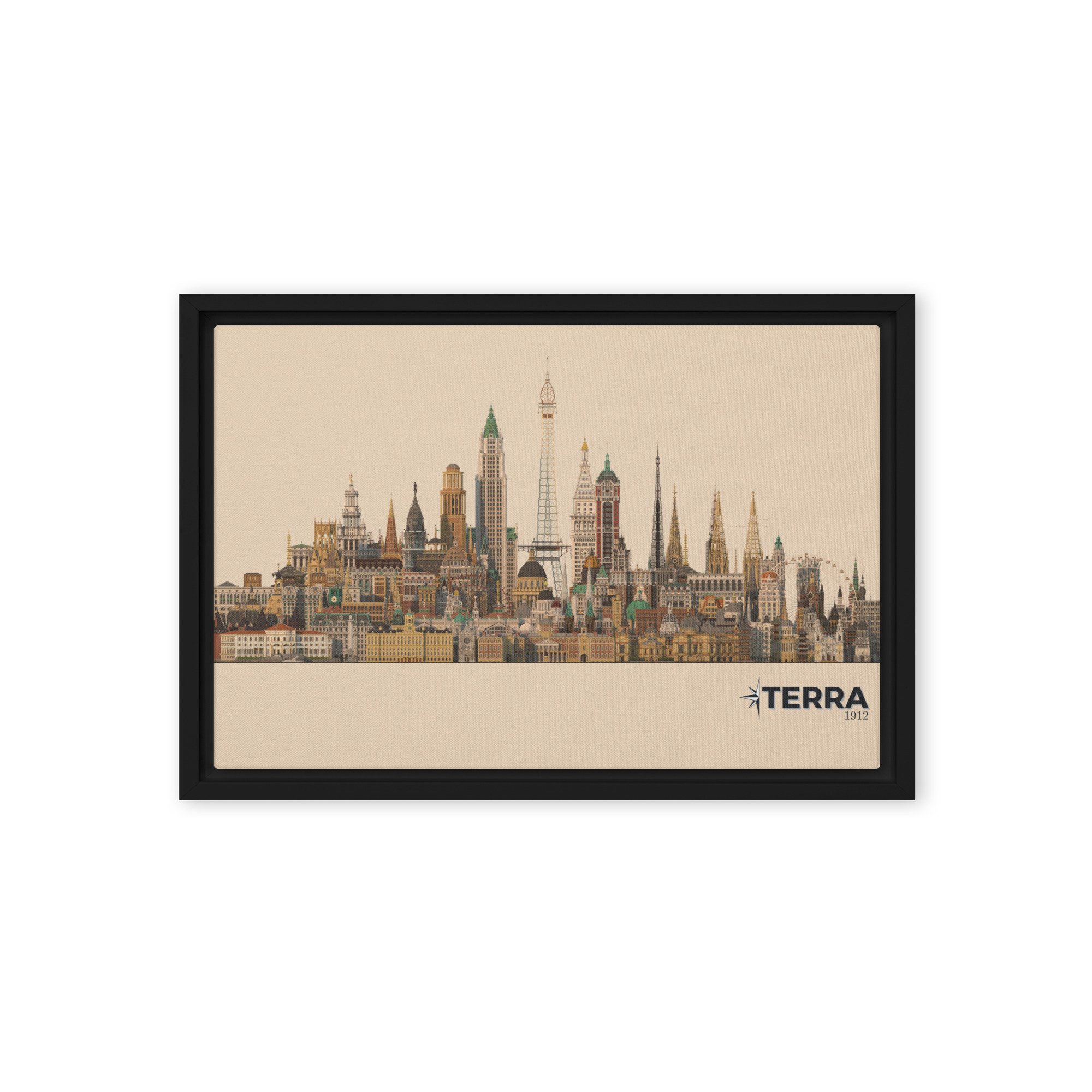 100 Tallest Buildings Framed Canvas - Tan