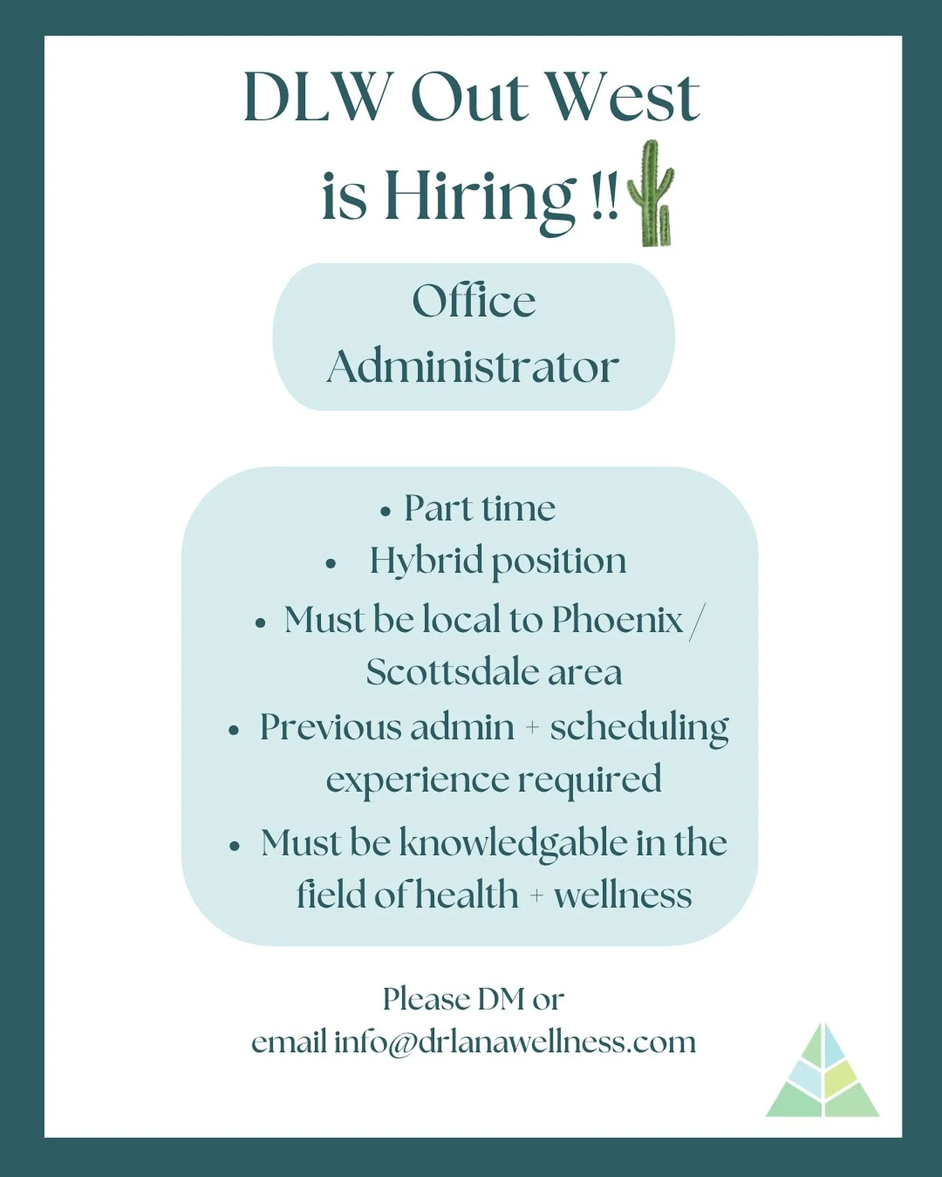 🌵 We&rsquo;re hiring! DLW is looking for a part-time Office Administrator to join our team 🌿

📍 Hybrid position &mdash; must be local to the Phoenix/Scottsdale area
✅ Admin &amp; scheduling experience required
💚 Passion for health + wellness is a