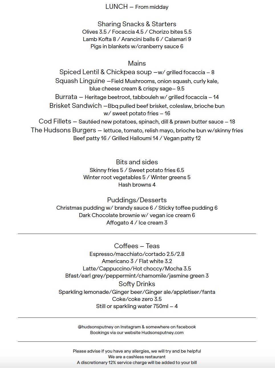 Brunch Lunch and Dinner in Putney — Hudsons