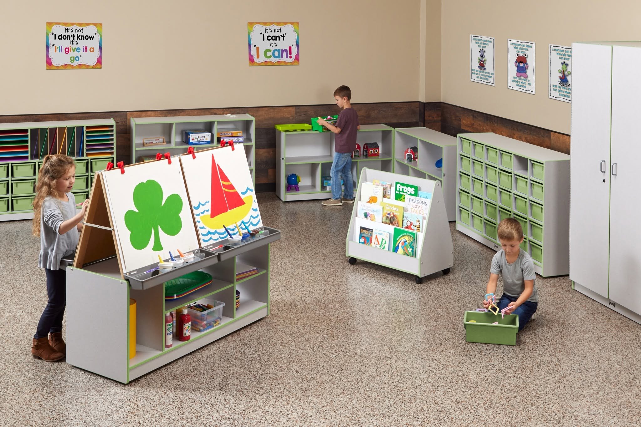 A therapeutic sensory integration classroom layout for elementary students, featuring calming soft seating, tactile furniture, and adjustable lighting solutions for neurodiverse wellness.