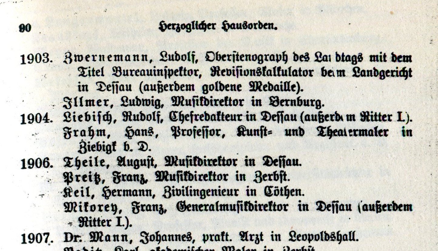 Staatshandbuch Anhalt 1912 Orden für Kunst und Wissenschaft S. 90 Franz Mikorey.jpg