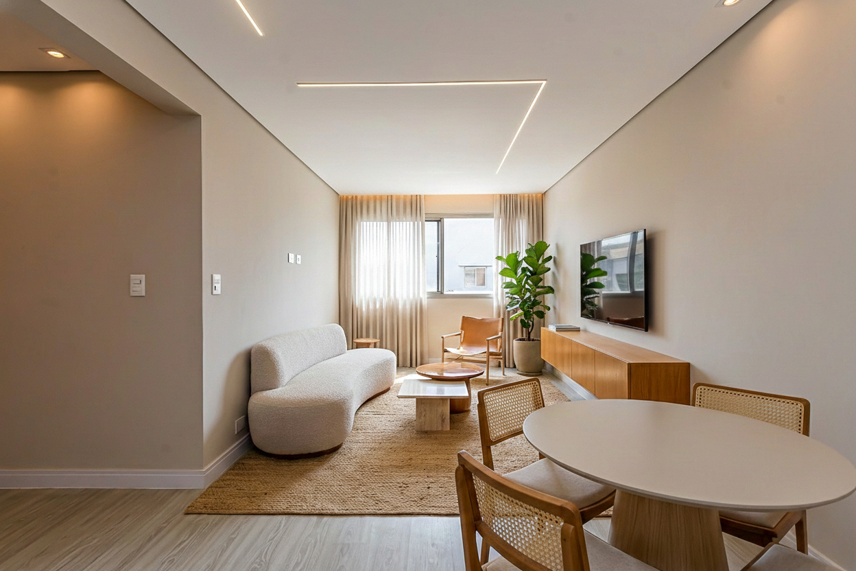 Imagem ilustrativa com sugestão de mobiliário. Criada com inteligência artificial.