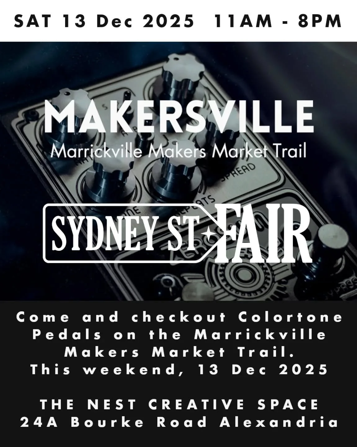 HUNTING FOR ART, CULTURE + CREATIVE TREASURES OR GUITAR PEDALS BEFORE XMAS? 

Our communal art / makers space @thenestcreativespace is opening its doors to you this weekend as part of the MAKERSVILLE MARKET TRAIL. 

The Nest Creative Space
24A Bourke