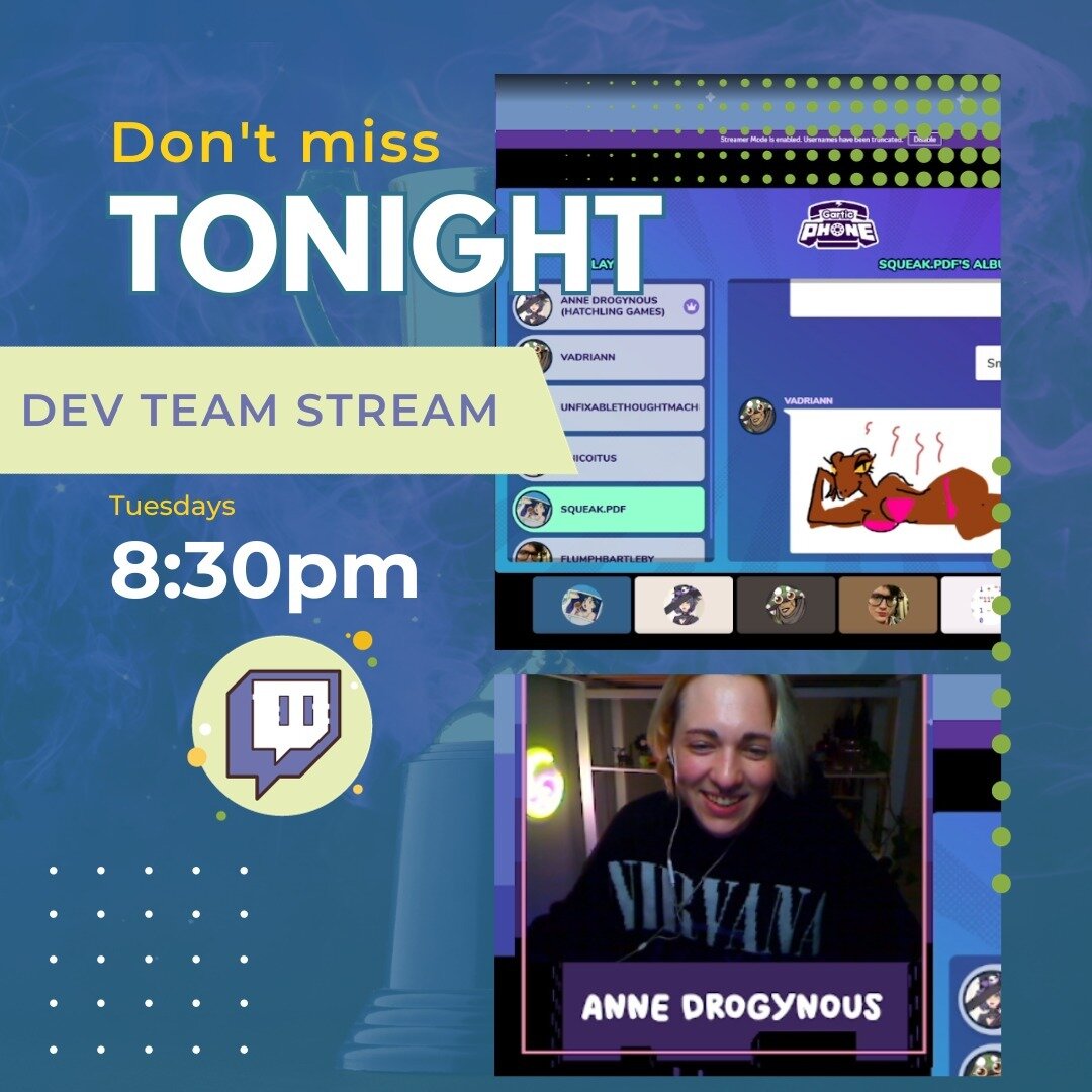 The Dev Team is streaming every Tuesday night. See you (around) 8:30pm EST on playhatchlinggames twitch channel!

#twitchstream #transtwitchstream #gamedevstream #teamstream