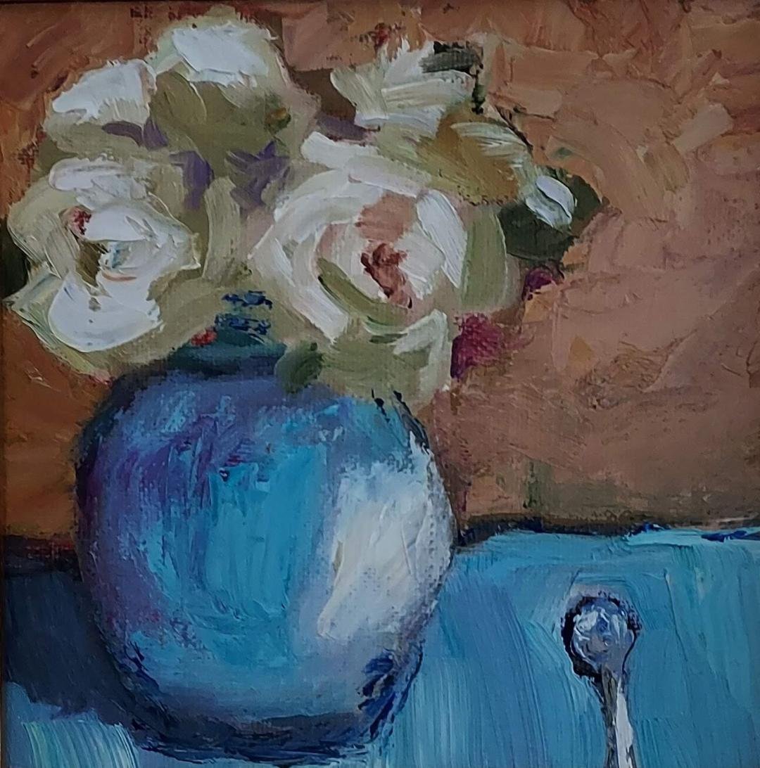 Blue Vase, Oil, 6 x 6, NFS