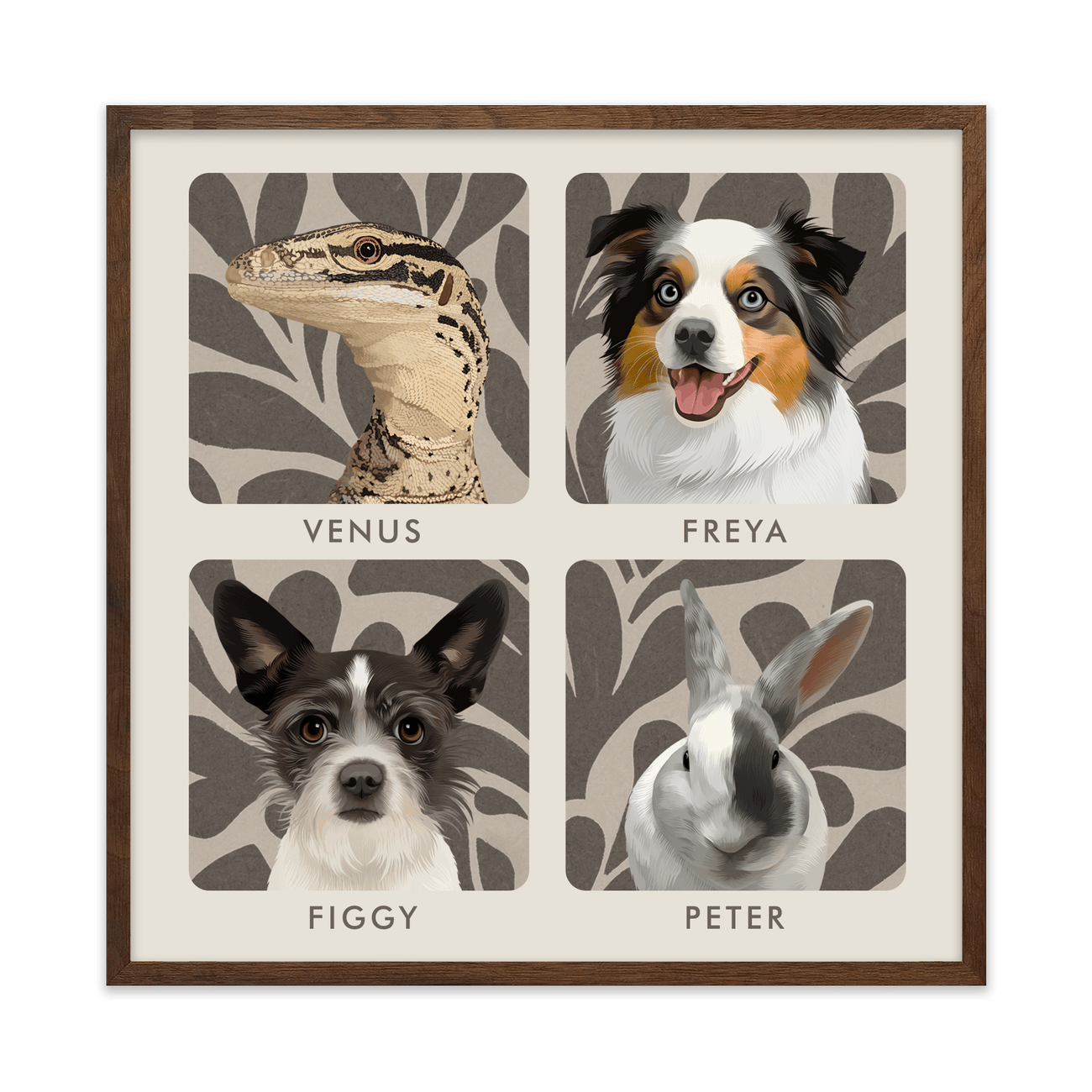 4petportrait-square-earthyfloralblockprint_Walnut-Frame.png