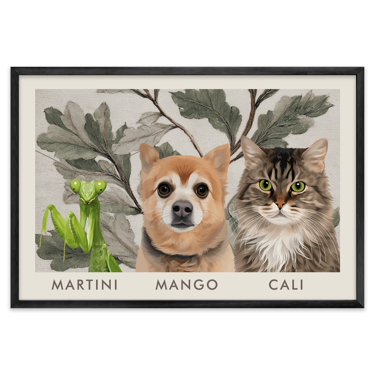 3petportrait-horizontal-vintagebotanicaloakleaves_Metal-Frame.png