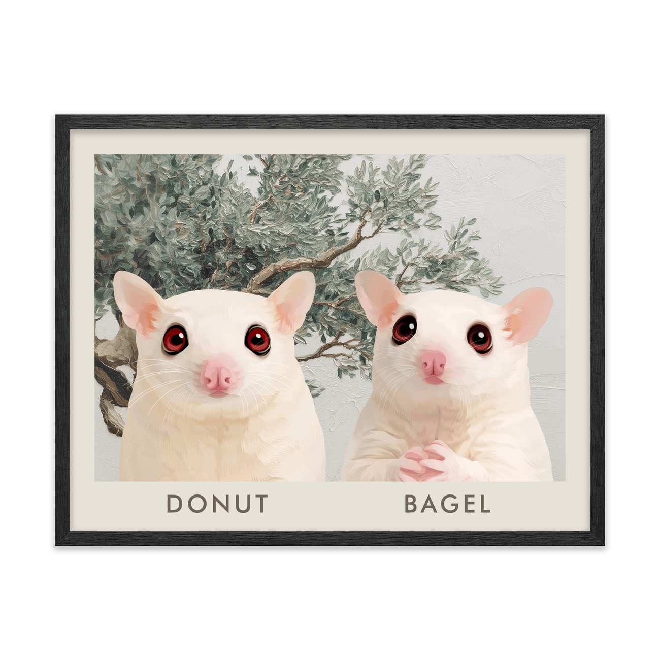 2petportrait-horizontal-mediterraneanolivetreebranch_Black-Oak-Frame.png