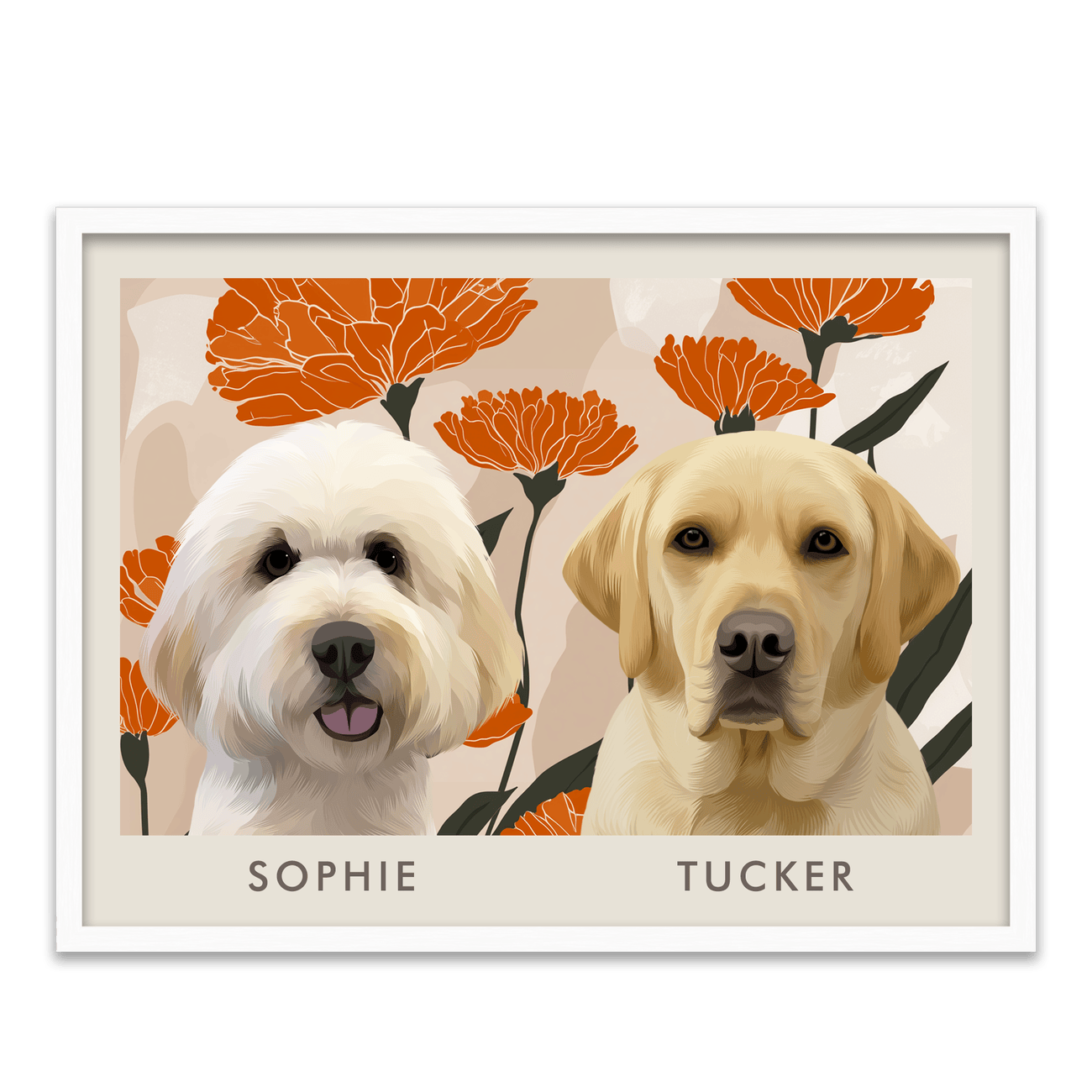 2pet-portrait-horizontal-marigolds-whiteoakframe.png