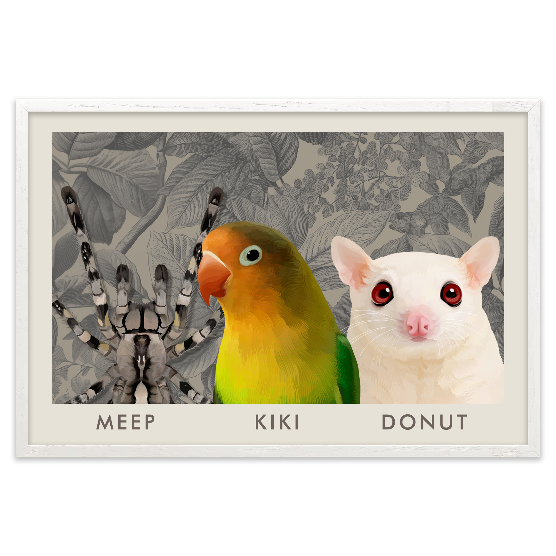 3petportrait-horizontal-vintagebotanicalengravedleaves_White-Oak-Frame.png