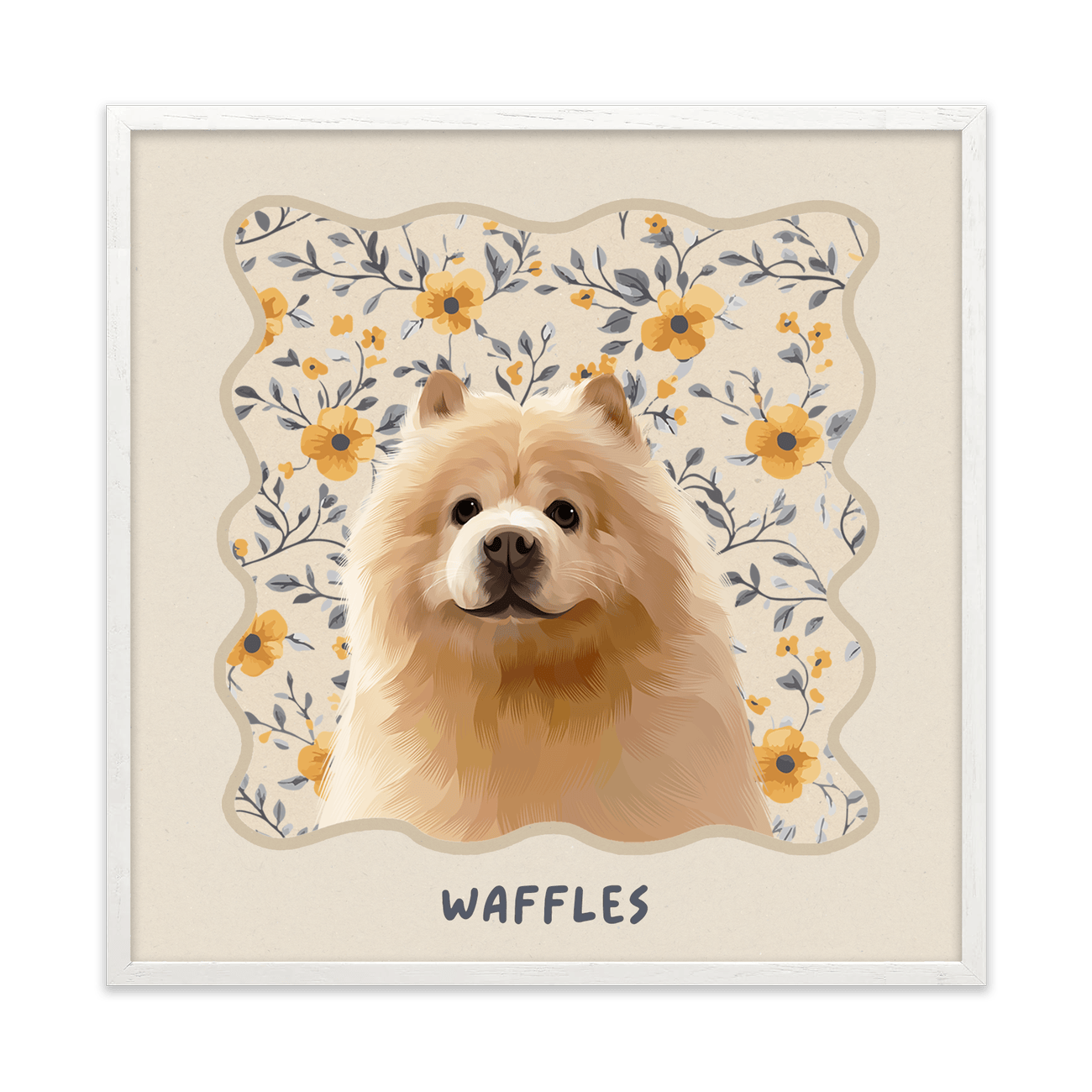 1petportrait-square-vintageyellowfloralpattern_White-Oak-Frame.png