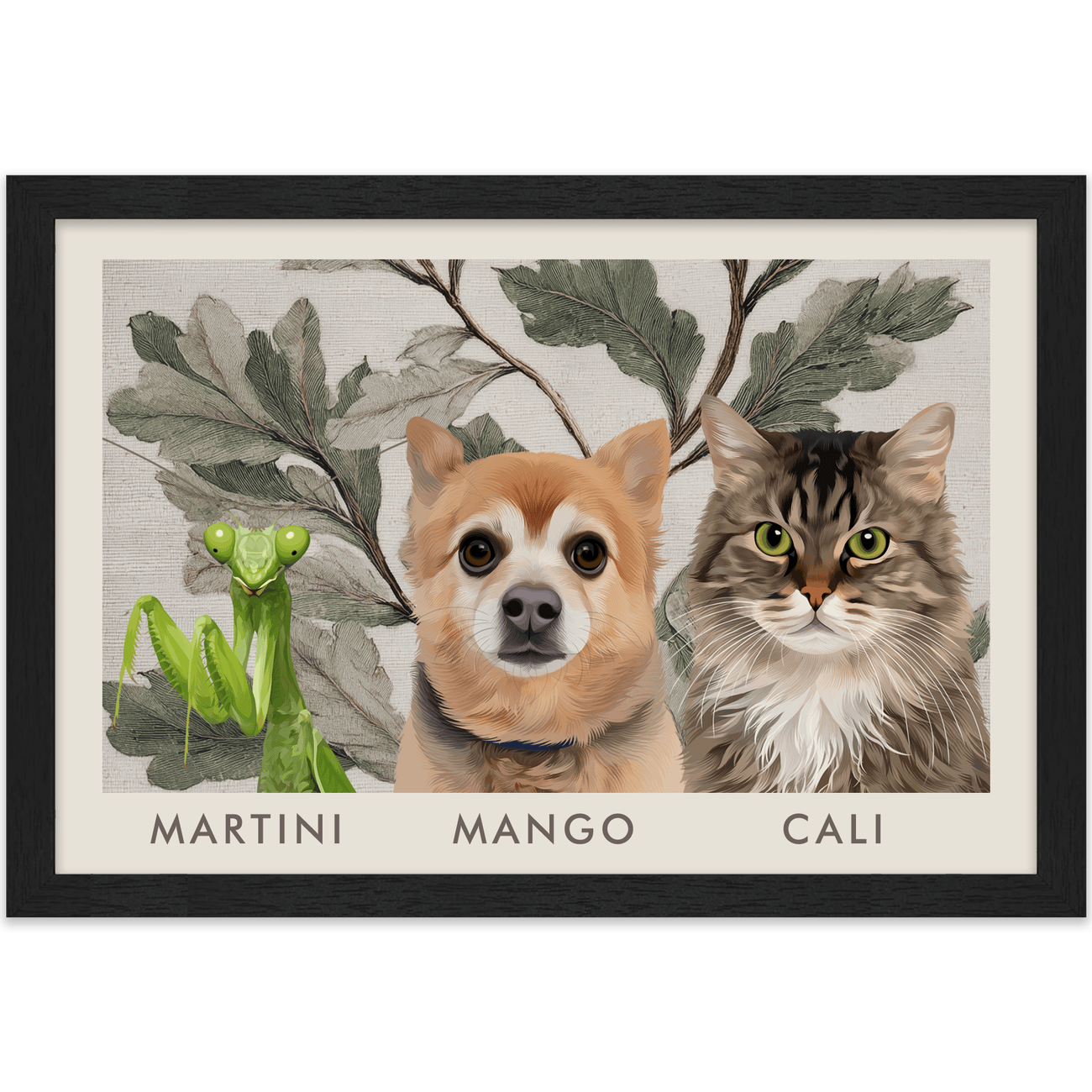 3petportrait-horizontal-vintagebotanicaloakleaves_Standard-Black-Frame.png