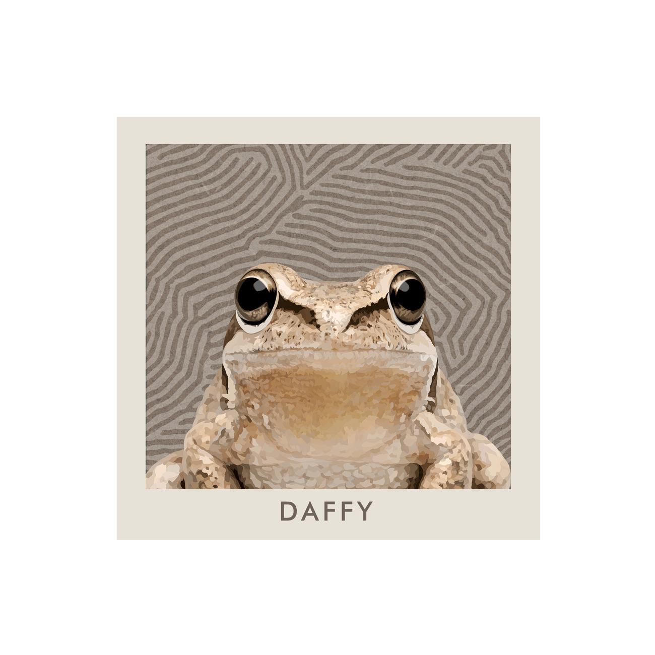 This print only Organic Terrain Lines Minimalist Pet Portrait features a centered frog illustration with earthy contour patterns, perfect for simple, modern wall styling.