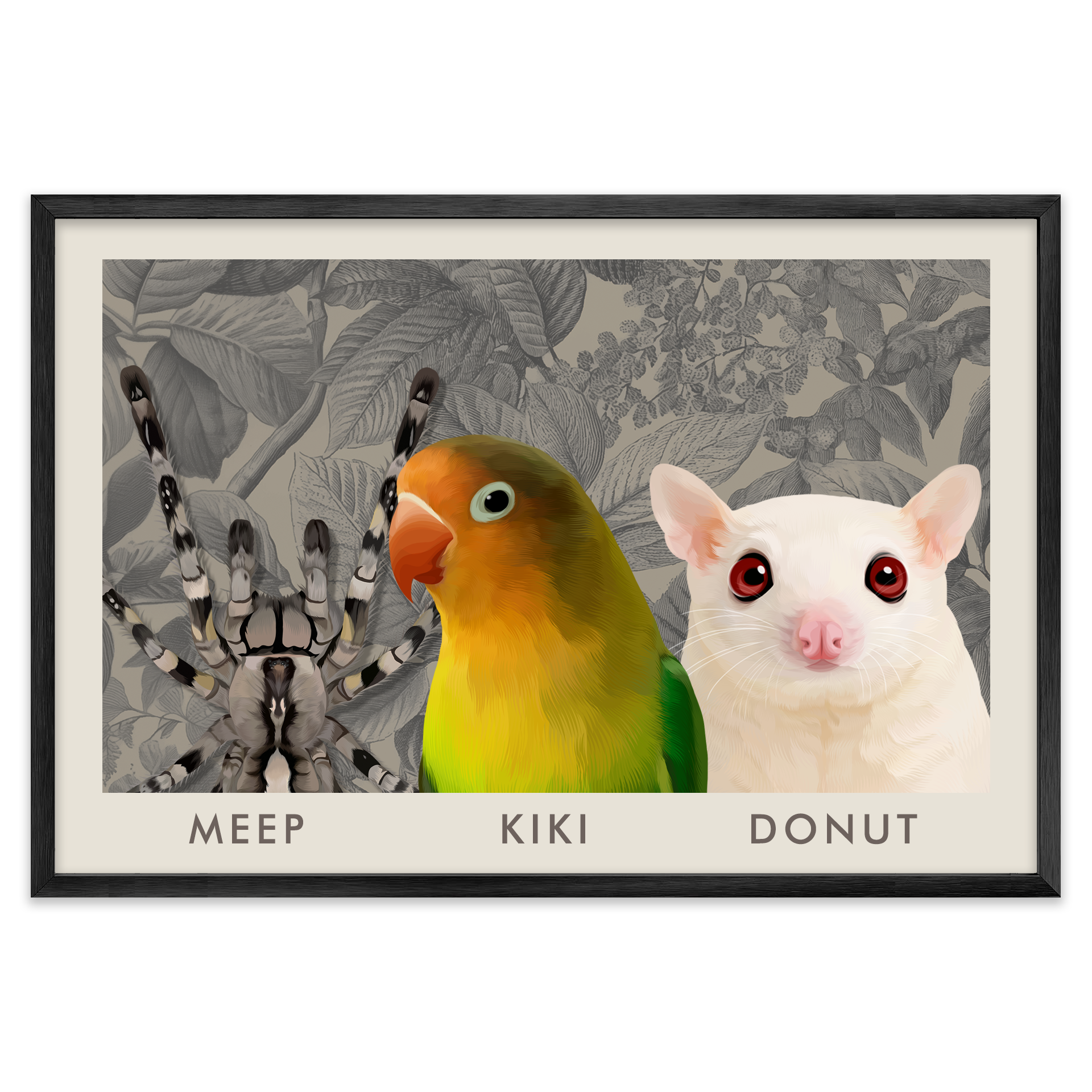 3petportrait-horizontal-vintagebotanicalengravedleaves_Metal-Frame.png
