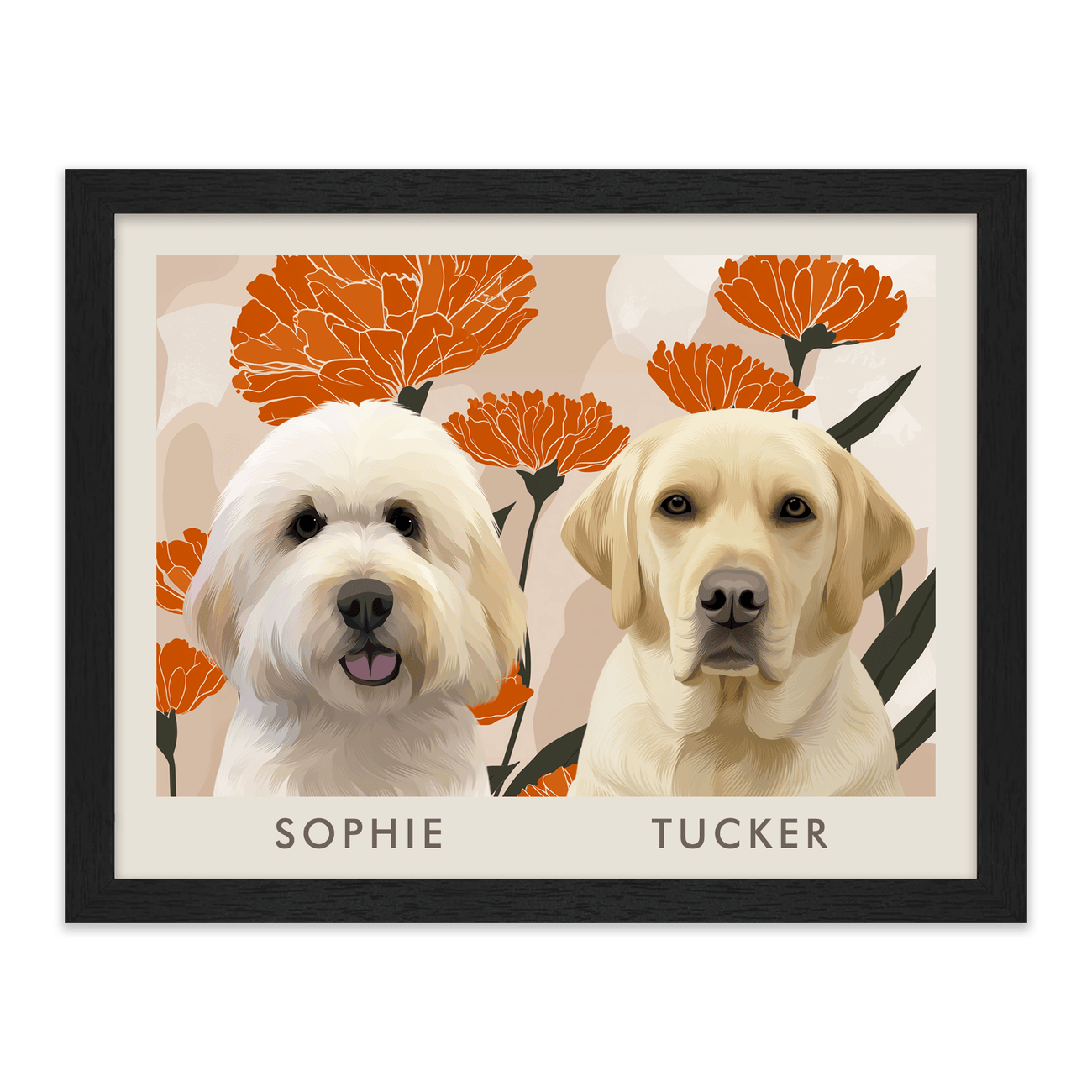 2petportrait-horizontal-bloomingmarigoldfloralillustration_Standard-Black-Frame.png