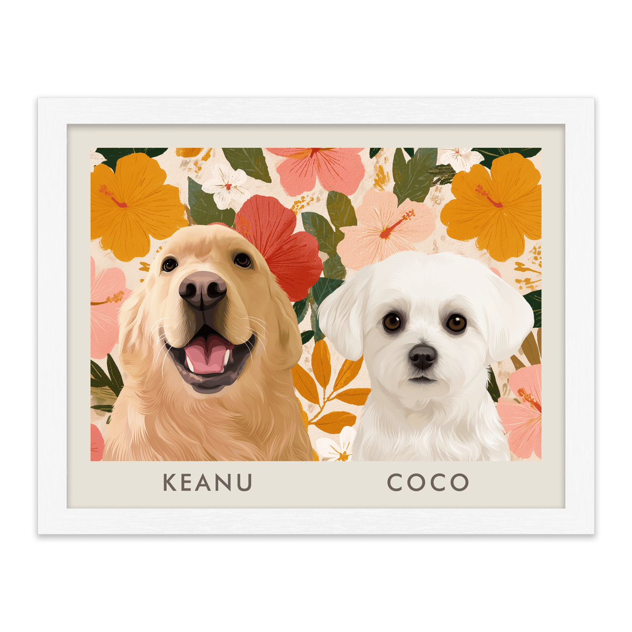 2petportrait-horizontal-goldenhawaiinhibiscussunset_Standard-White-Frame.png