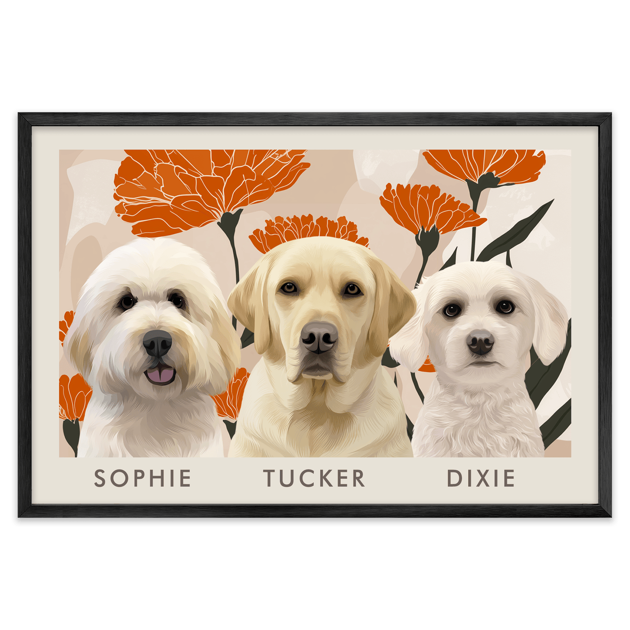 3petportrait-horizontal-bloomingmarigoldfloralillustration_Metal-Frame.png