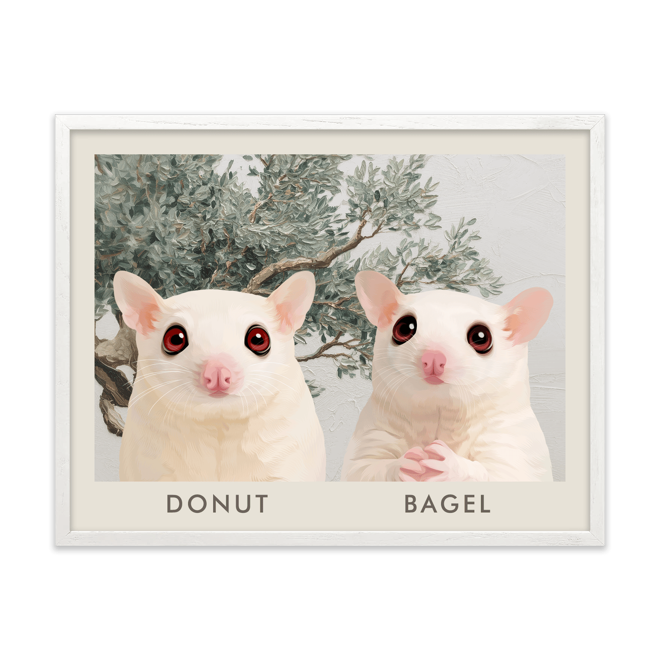 2petportrait-horizontal-mediterraneanolivetreebranch_White-Oak-Frame.png