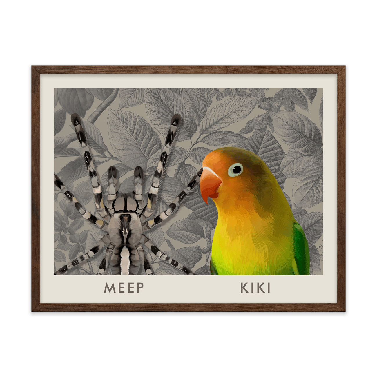 2petportrait-horizontal-vintagebotanicalengravedleaves_Walnut-Frame.png