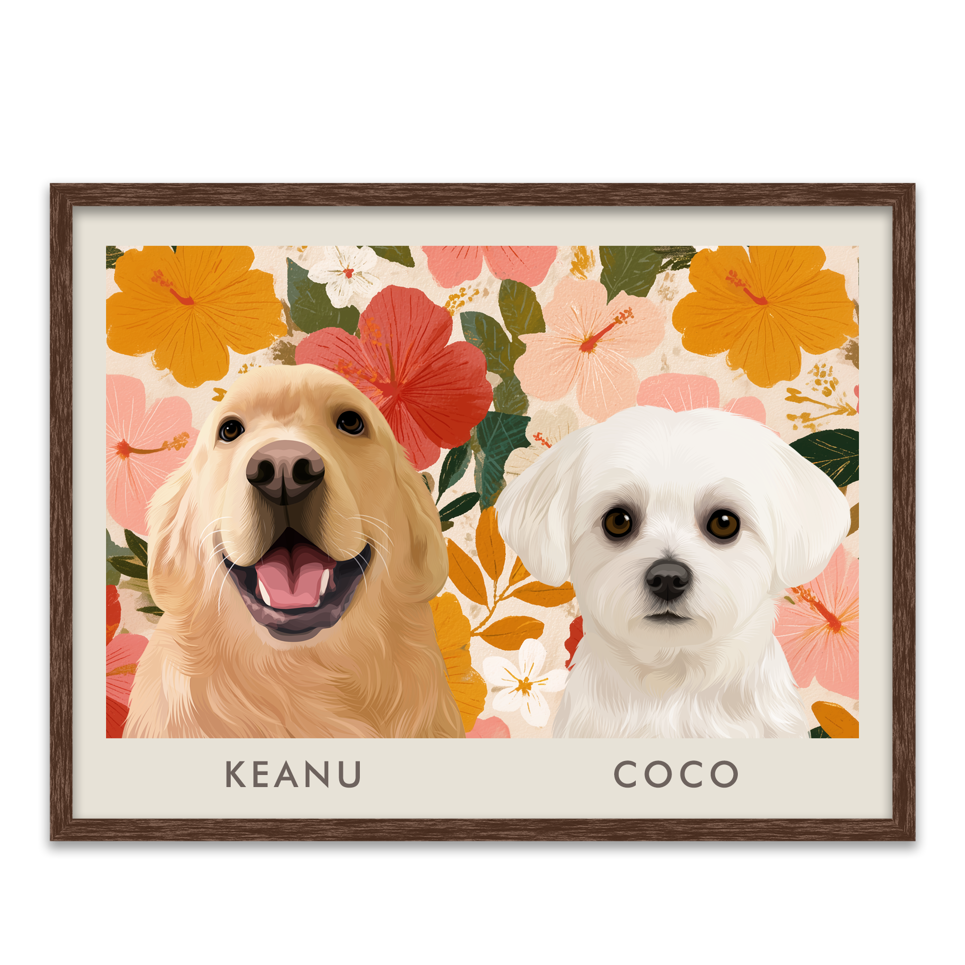2pet-portrait-horizontal-golden-hawaiin-sunset-walnutframe.png
