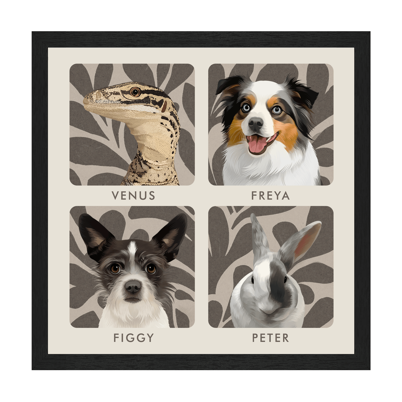4petportrait-square-earthyfloralblockprint_Standard-Black-Frame.png