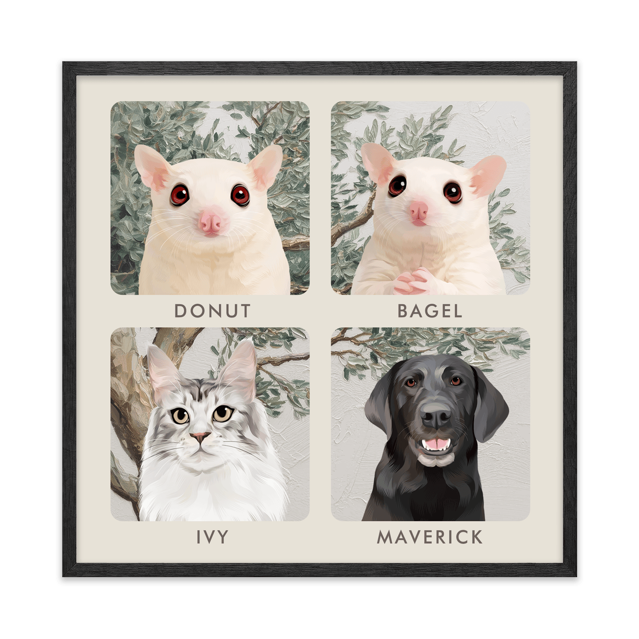 4petportrait-square-mediterraneanolivetreebranch_Black-Oak-Frame.png