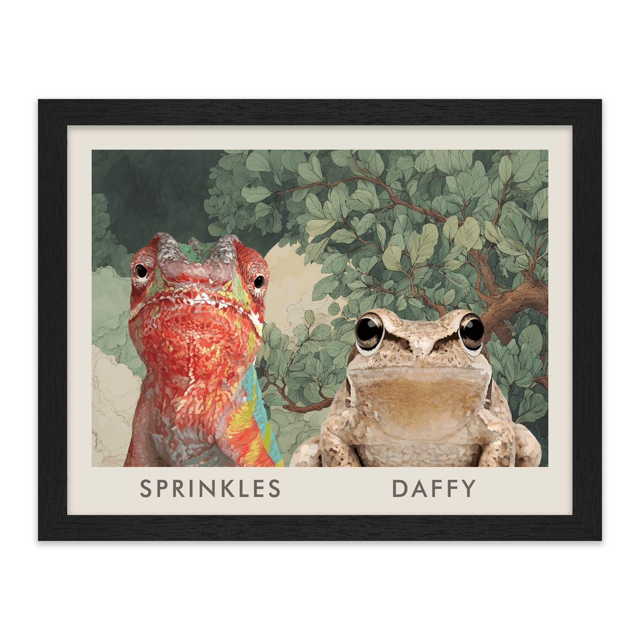 2petportrait-horizontal-enchantedjungleforestthemed_Standard-Black-Frame.png