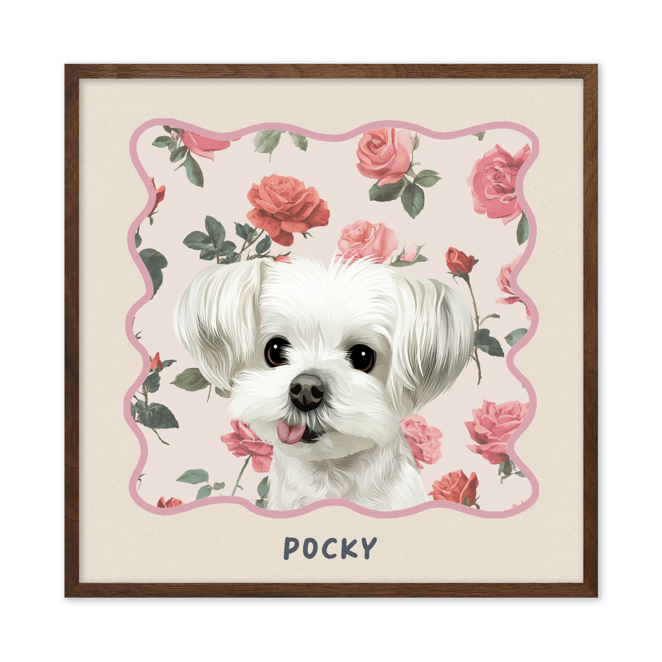 1petportrait-square-vintagerosegardenpattern_Walnut-Frame.png