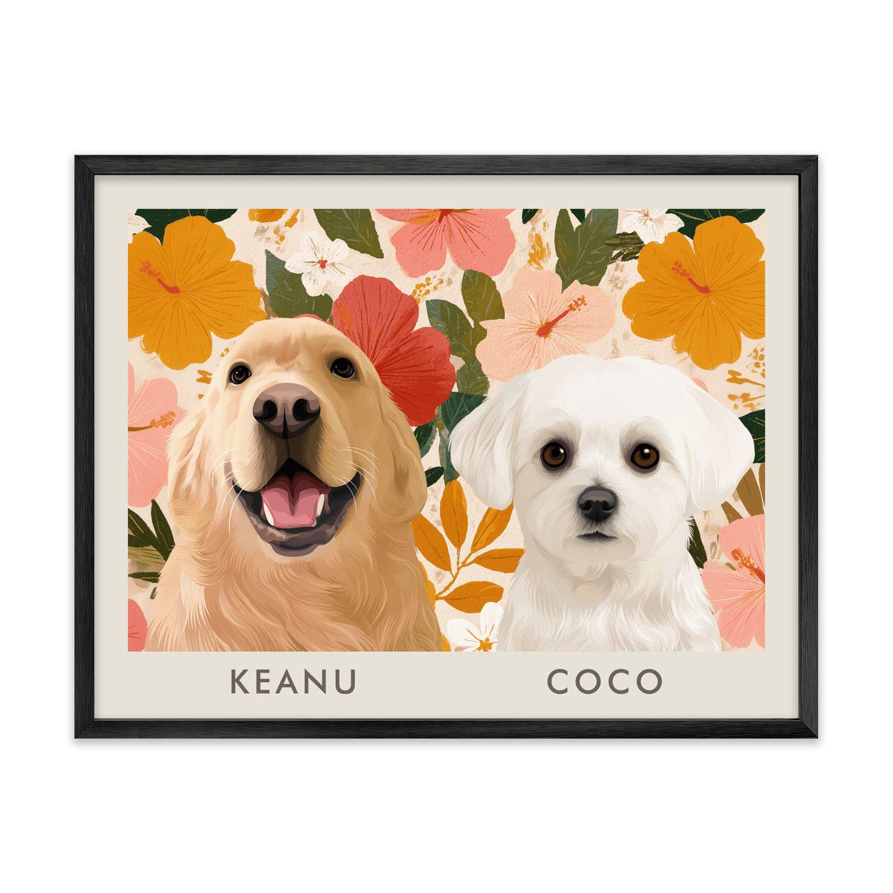 2petportrait-horizontal-goldenhawaiinhibiscussunset_Metal-Frame.png