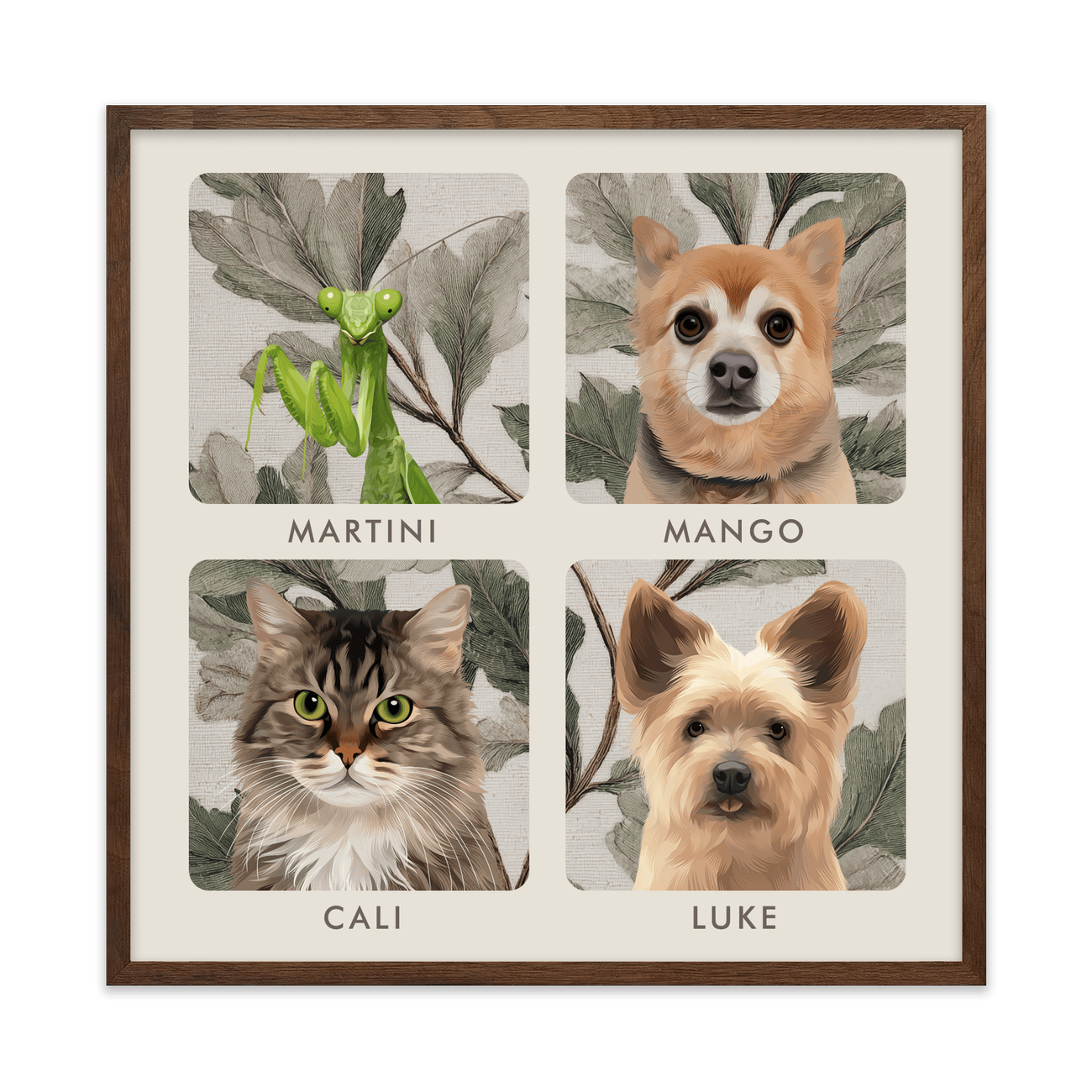 4petportrait-square-vintagebotanicaloakleaves_Walnut-Frame.png