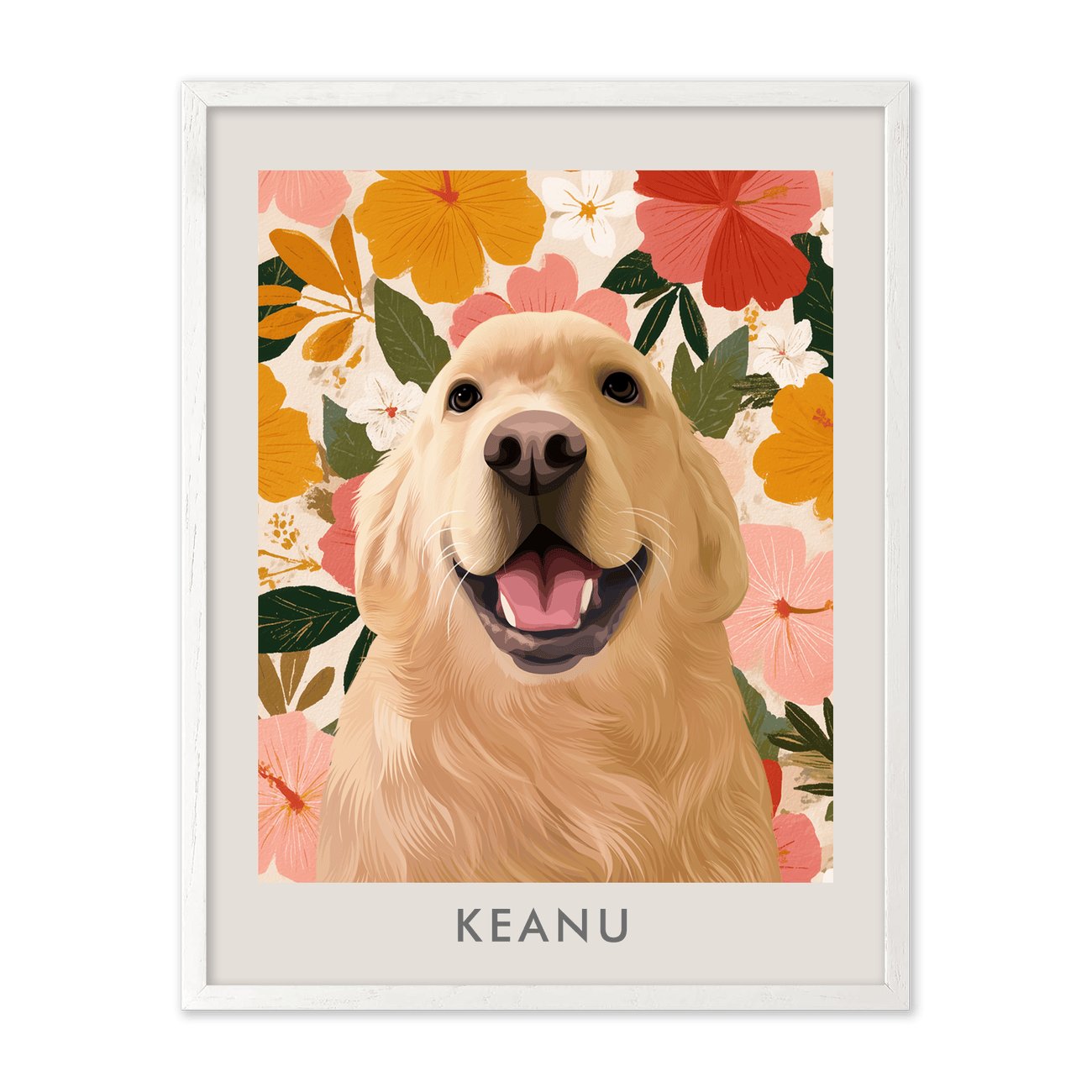 petportrait-vertical-goldenhawaiianhibiscussunset_White-Oak-Frame.png