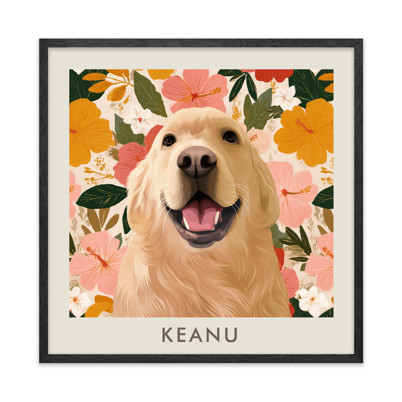 1petportrait-square-goldenhawaiinhibiscussunset_Black-Oak-Frame.png