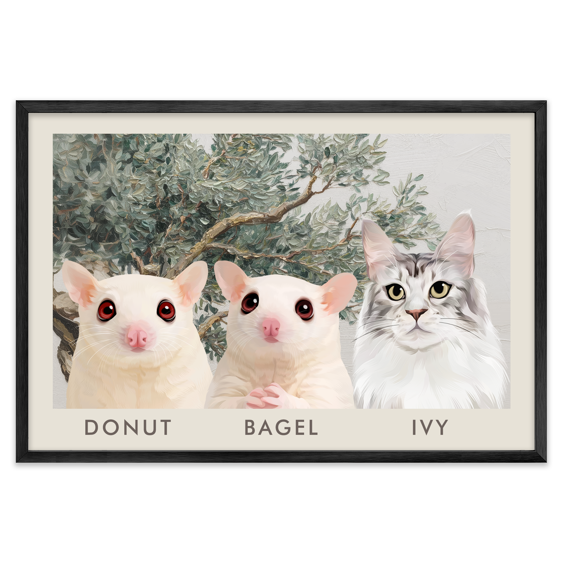 3petportrait-horizontal-mediterraneanolivetreebranch_Metal-Frame.png