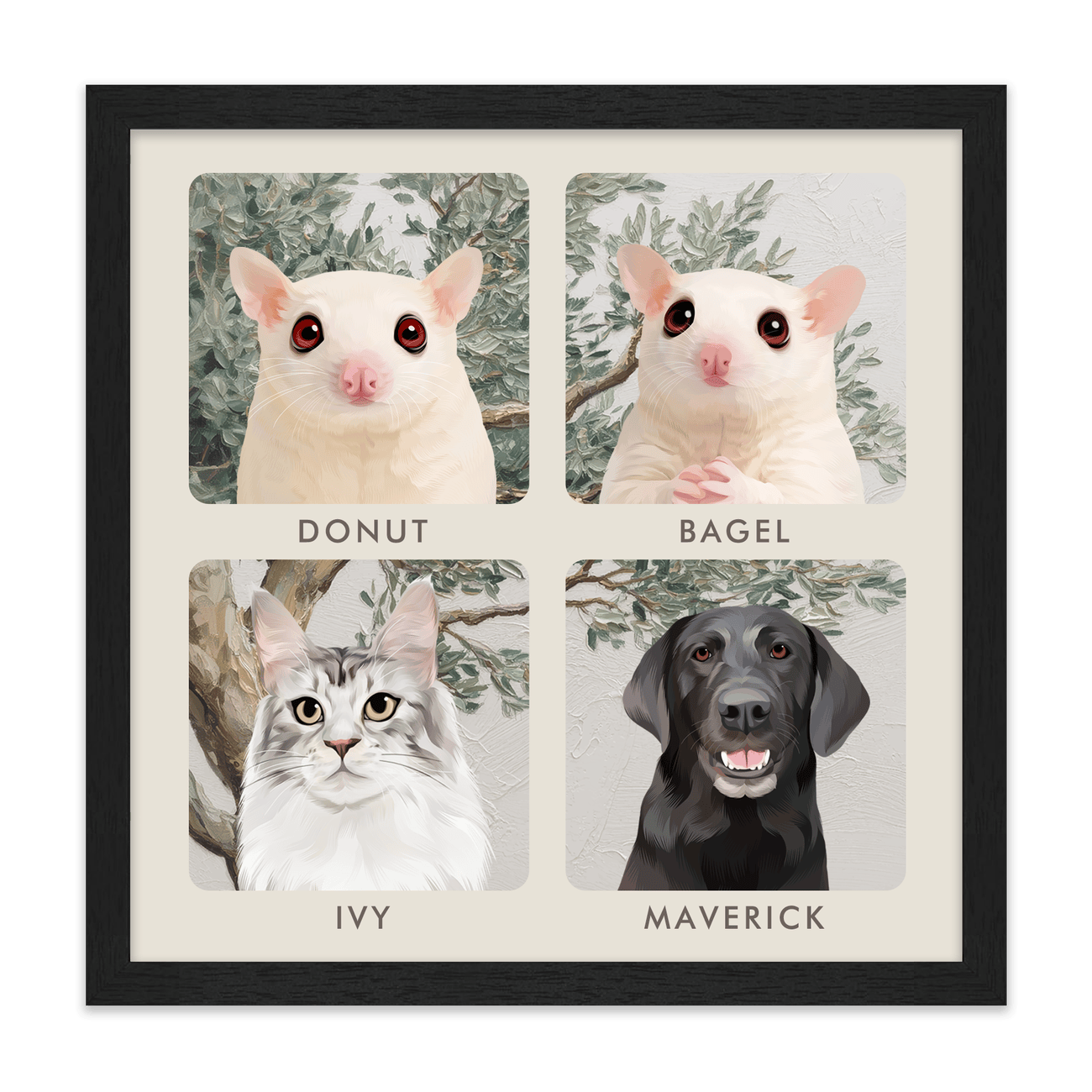 4petportrait-square-mediterraneanolivetreebranch_Standard-Black-Frame.png