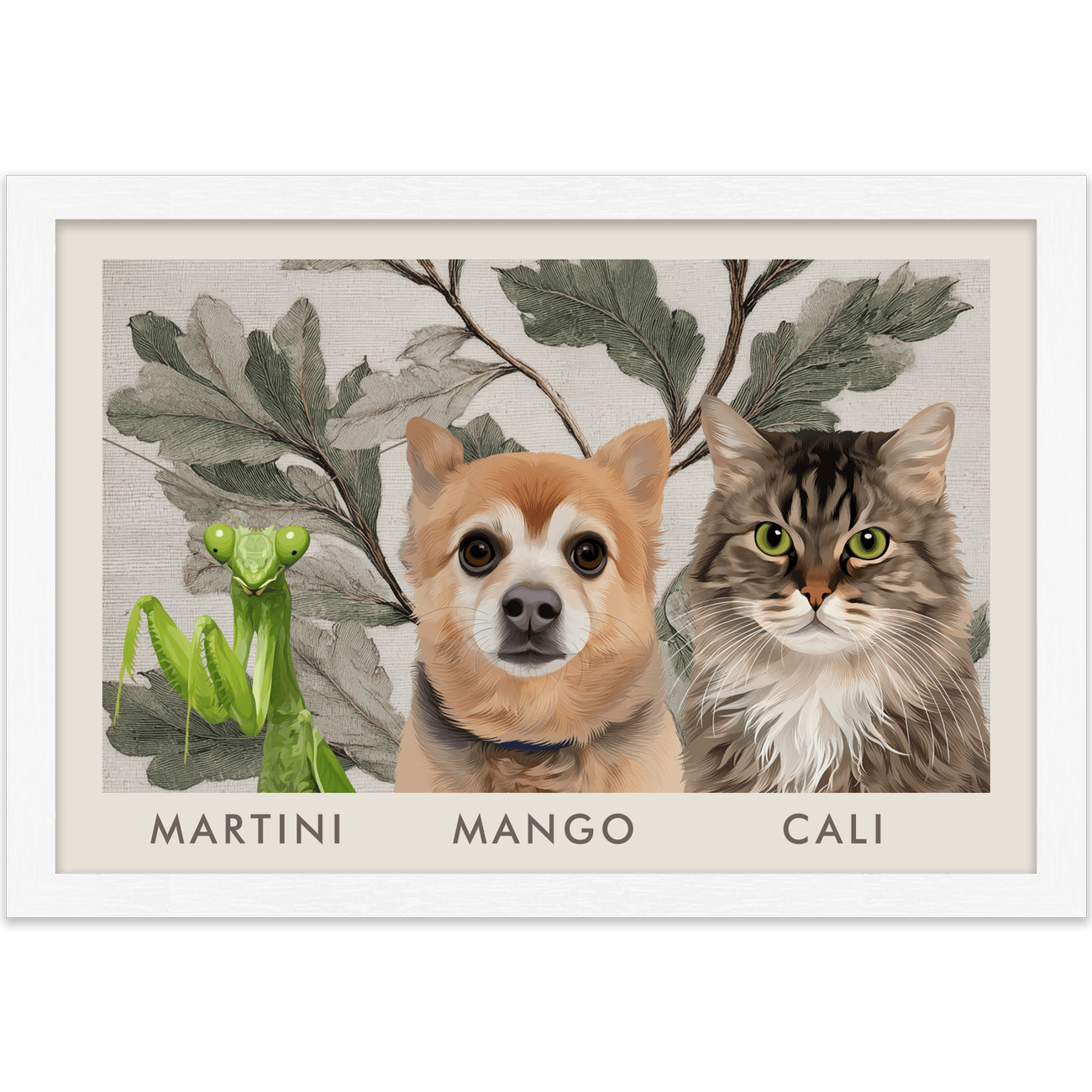 3petportrait-horizontal-vintagebotanicaloakleaves_Standard-White-Frame.png