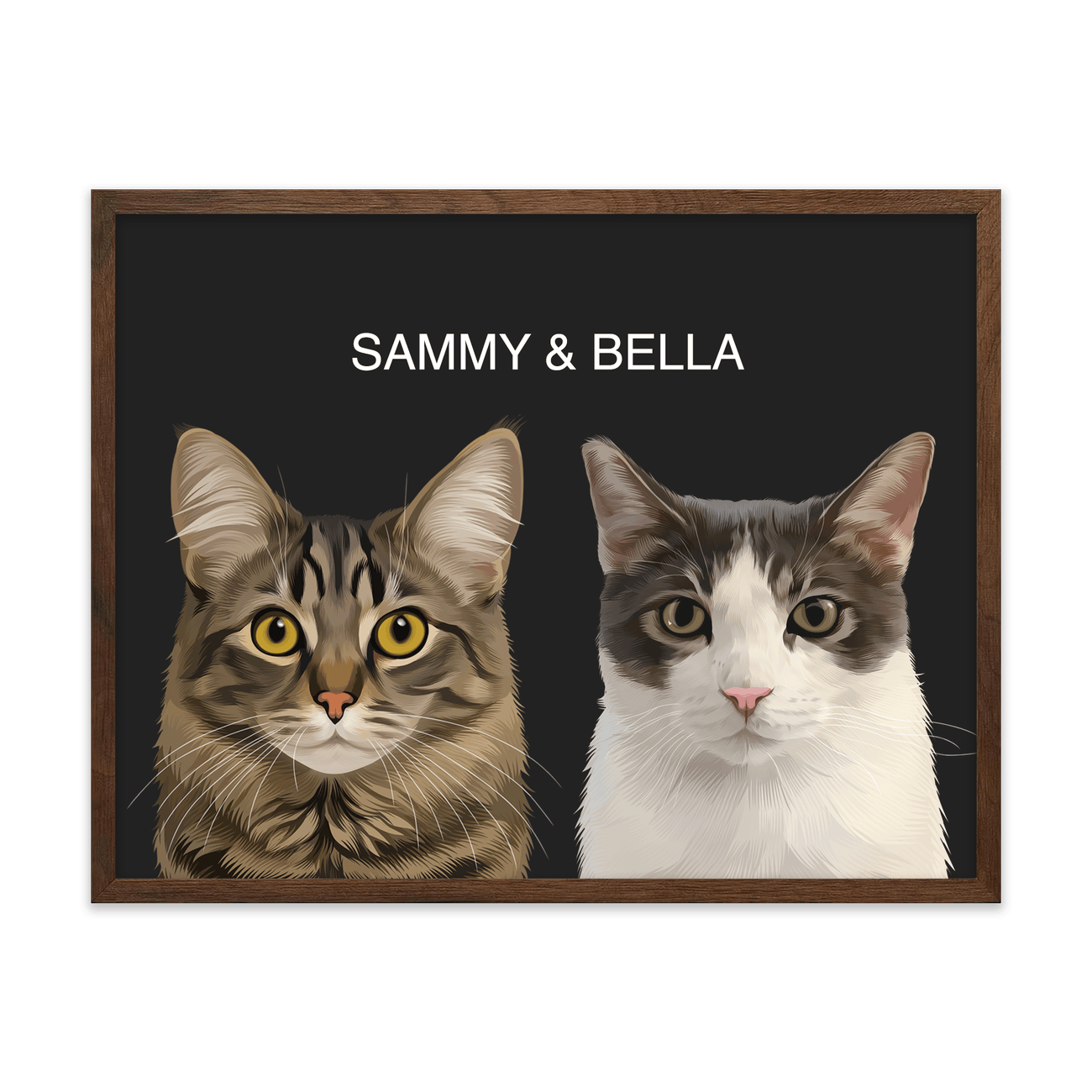 2petportrait-horizontal-allblackhand-illustrated_Walnut-Frame.png