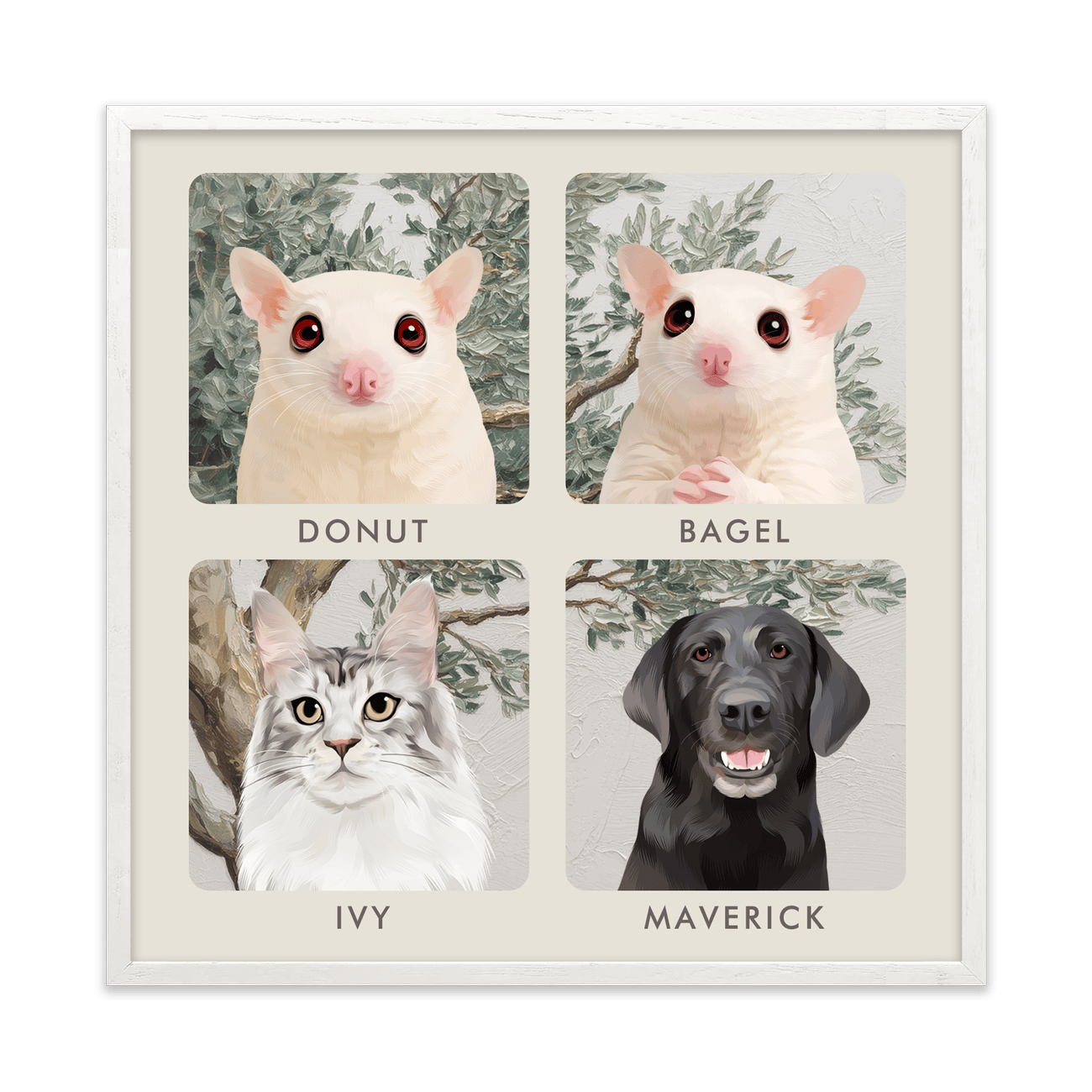 4petportrait-square-mediterraneanolivetreebranch_White-Oak-Frame.png