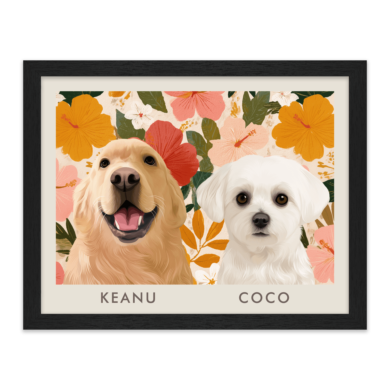 2petportrait-horizontal-goldenhawaiinhibiscussunset_Standard-Black-Frame.png